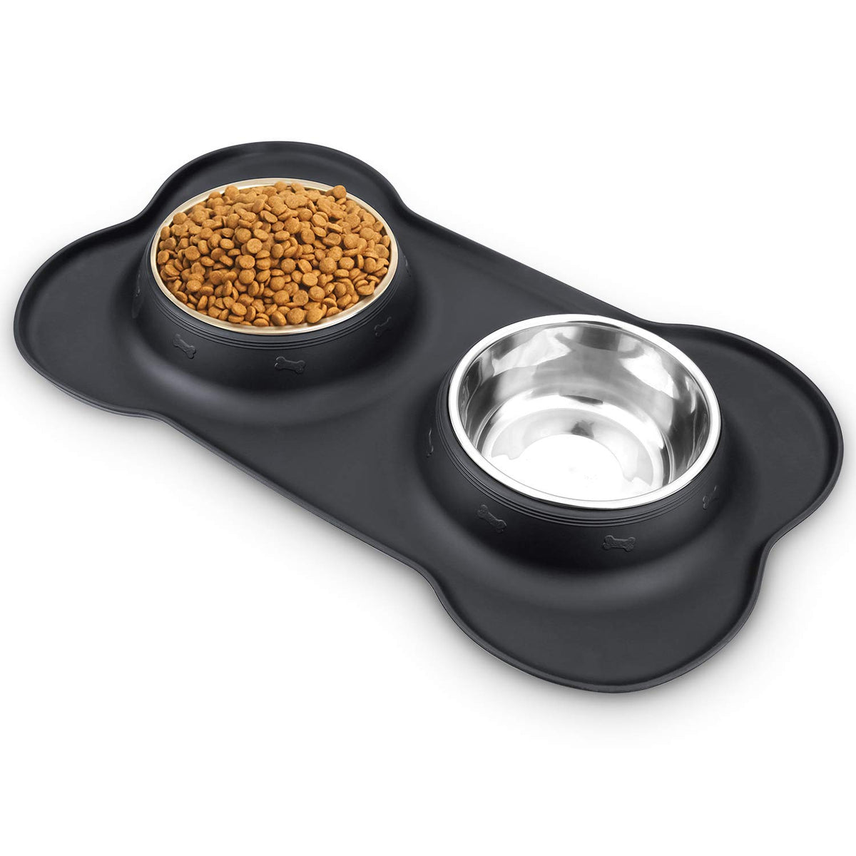 Asfrost Dog Food Bowls Stainless Steel Pet Bowls & Dog Water Bowls With No-Spill And Non-Skid, Feeder Bowls With Dog Bowl Mat For Small Medium Large Size Dogs Cats Puppy Pets, Dog Dishes, Black, 12Oz