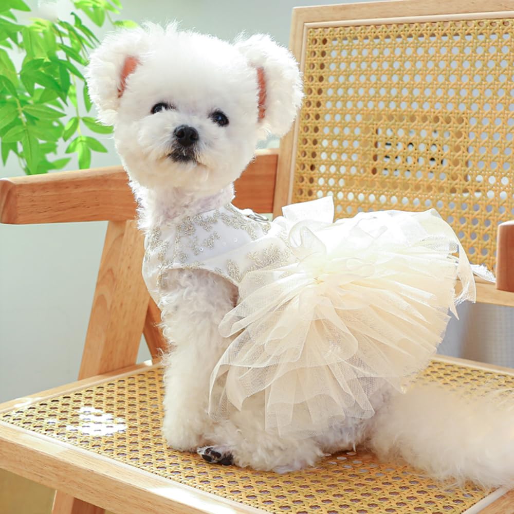 Aniac Embroidered Dog Dress For Small Dog,Girl Puppy Princess Tutu Dress With Leash Ring,Cat Apparel,Chihuahua Yorkie Clothes Fo