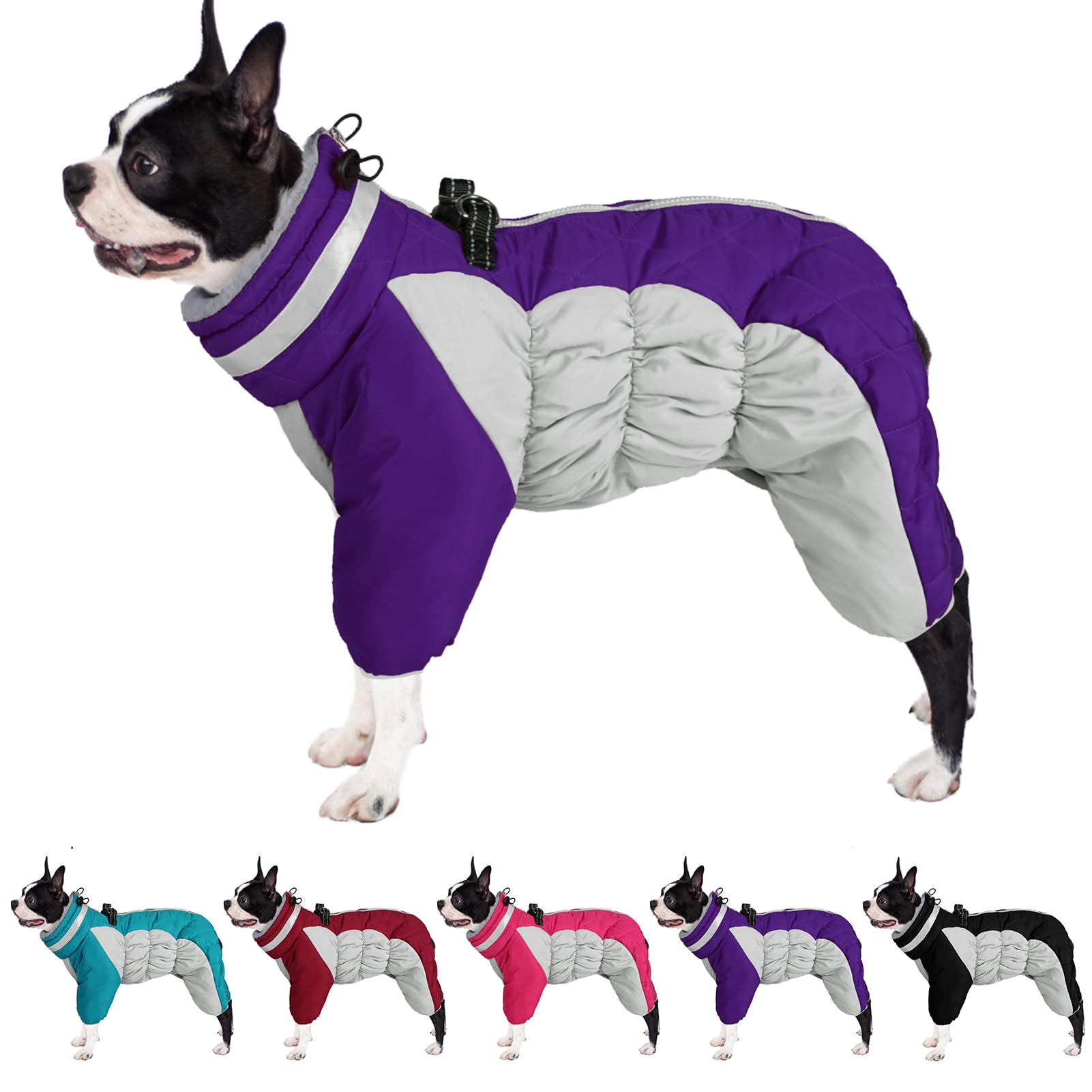 AOFITEE Dog Puffer Jacket - Windproof Dog Coat with Built-in Harness, Reflective Fleece Coat for Small to Large Dogs