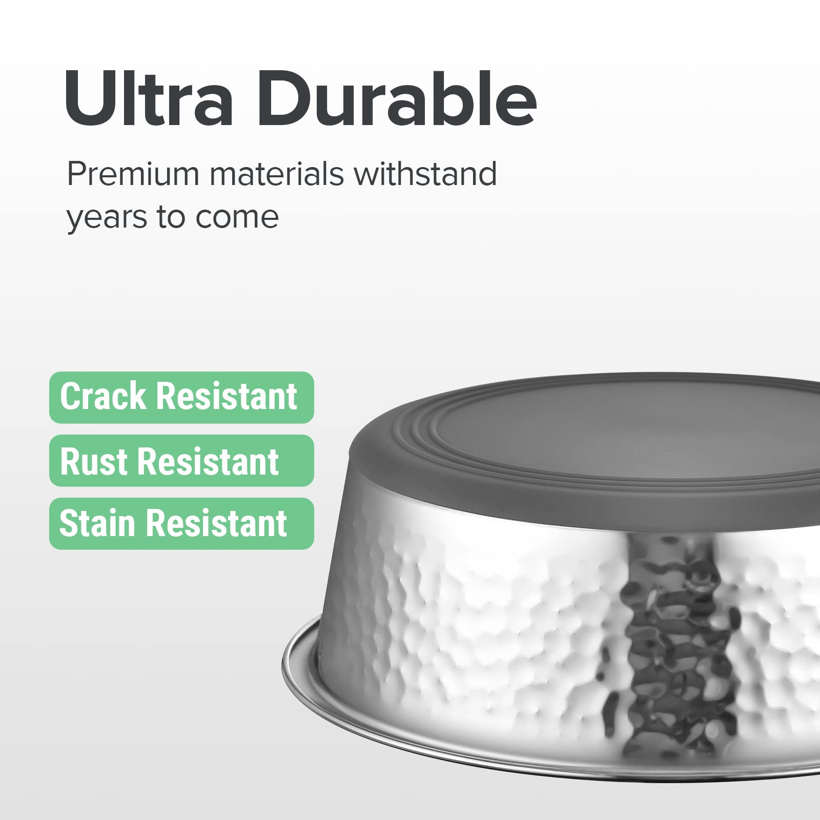 URBUDDIES 2 Pack Hammered Stainless Steel Dog Bowls, Premium Metal Dog Bowls with Non Slip Rubber Bottom, Dishwasher Safe, Easy