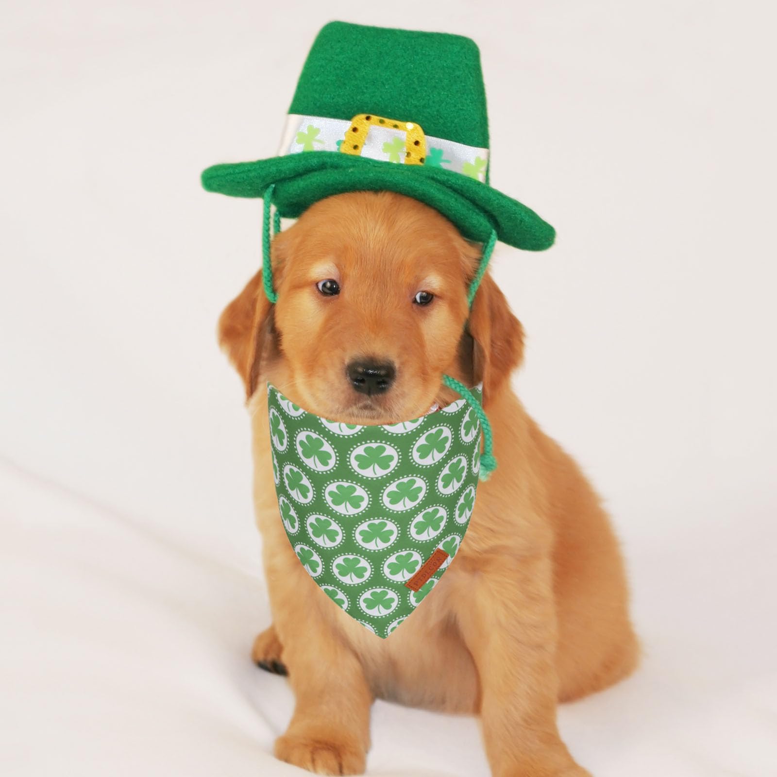 Ptdecor St.Patrick'S Day Dog Bandana,Green Shamrock Reversible Holiday Dog Scarf, Multi Size, Triangle Irish Bandanas For Small