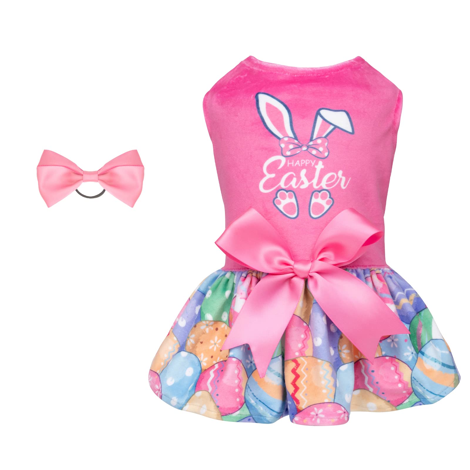 Cutebone Happy Easter Eggs Dog Dress Velvet For Small Dogs Girl Pink Puppy Dresses Dog Clothes Cva18S-D