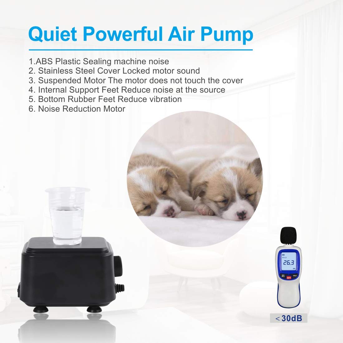 Hygger Small Quietest Aquarium Air Pump, Adjustable Oxygen Pump 2 Air Outlets Ultra Silent Powerful Aerator Pump 160Gph 5W