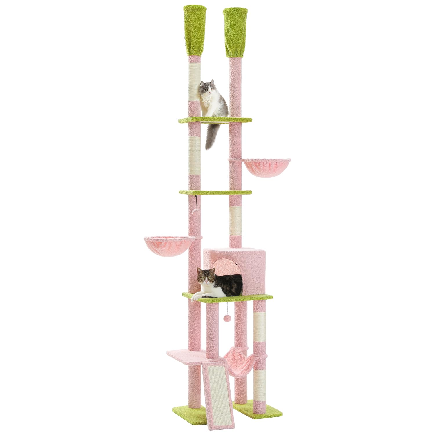 Pawz Road Pink Cat Tree, Floor To Ceiling Cat Tower With Adjustable Height(85-112 Inches), 7 Tiers Climbing Activity Center With