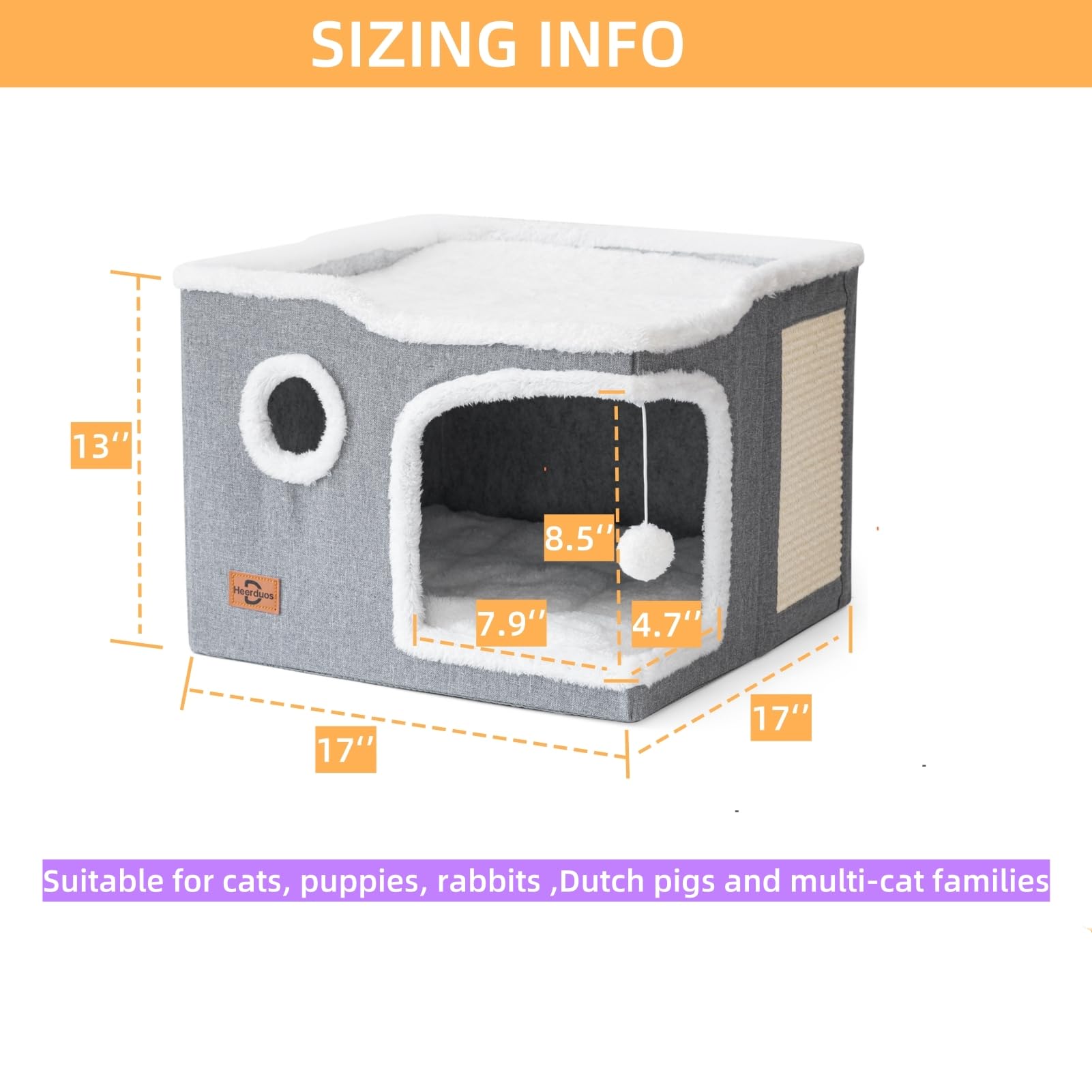 Cat Bed For Indoor Cats,Covered Cat Cave House & Furniture With Scratch Pad,Foldable Cat Hideaway Hut Cute Cat Condo With Soft W