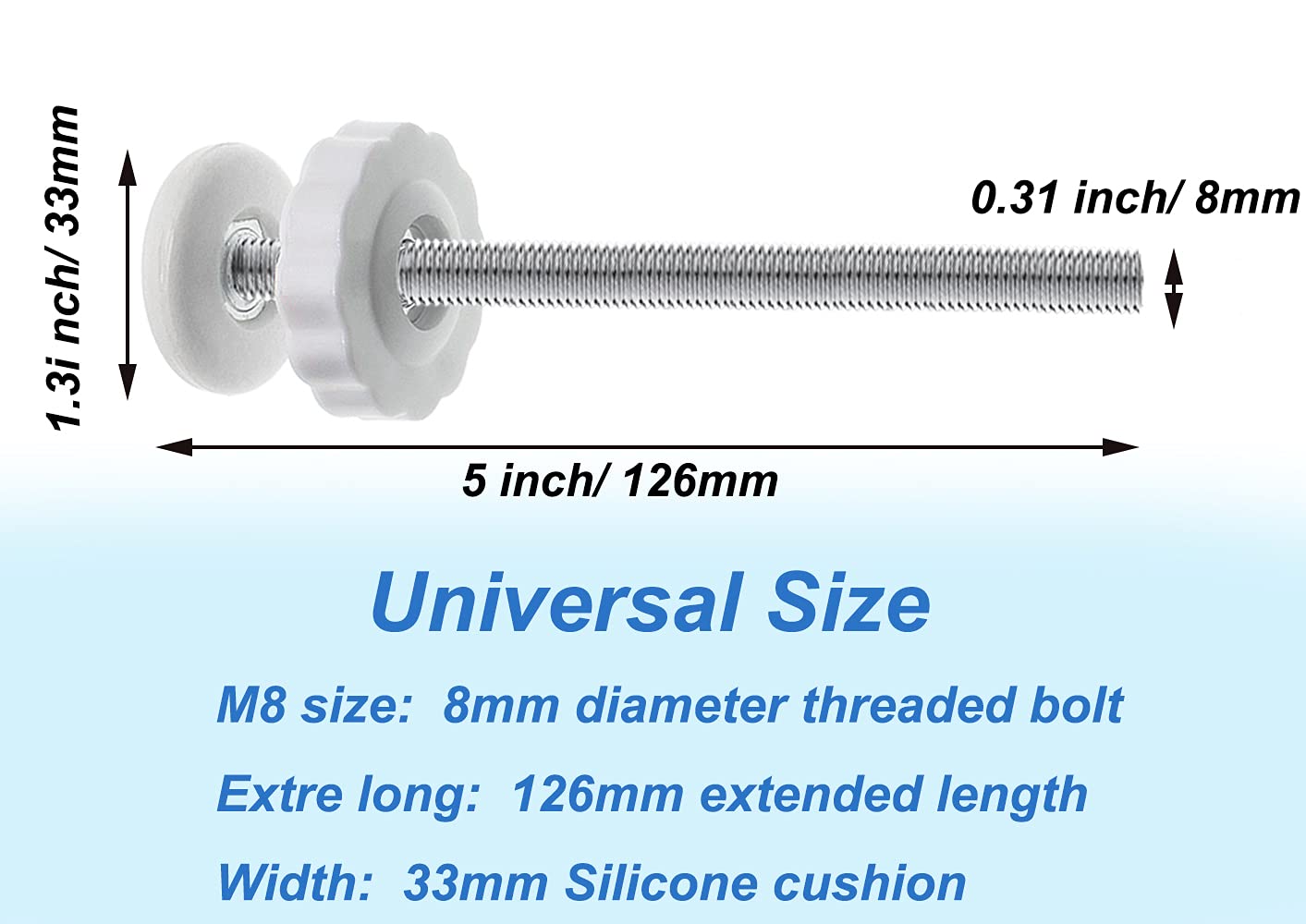 4Pcs Universal Baby Gate Threaded Spindle Rod, M8 (8Mm) Replacement Bolt Part For Baby & Pet Pressure Mounted Safety Gates, Extra Long Baby Tension Gate Extender (White)