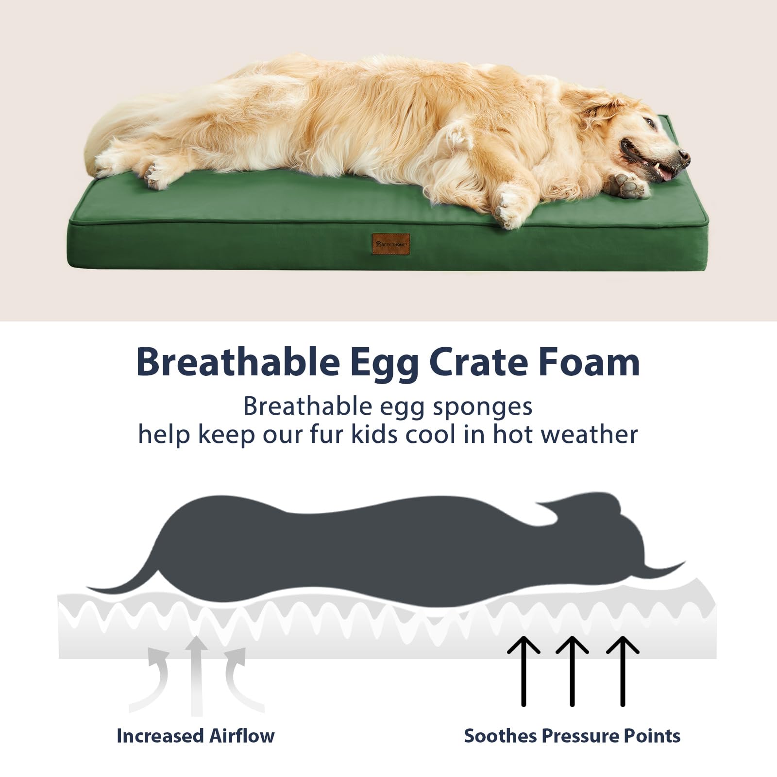 Bfpethome Outdoor Dog Bed For Large Dogs, Waterproof, Orthopedic With Removable Washable Cover, Egg Crate Foam - 30 X 20In, Gree