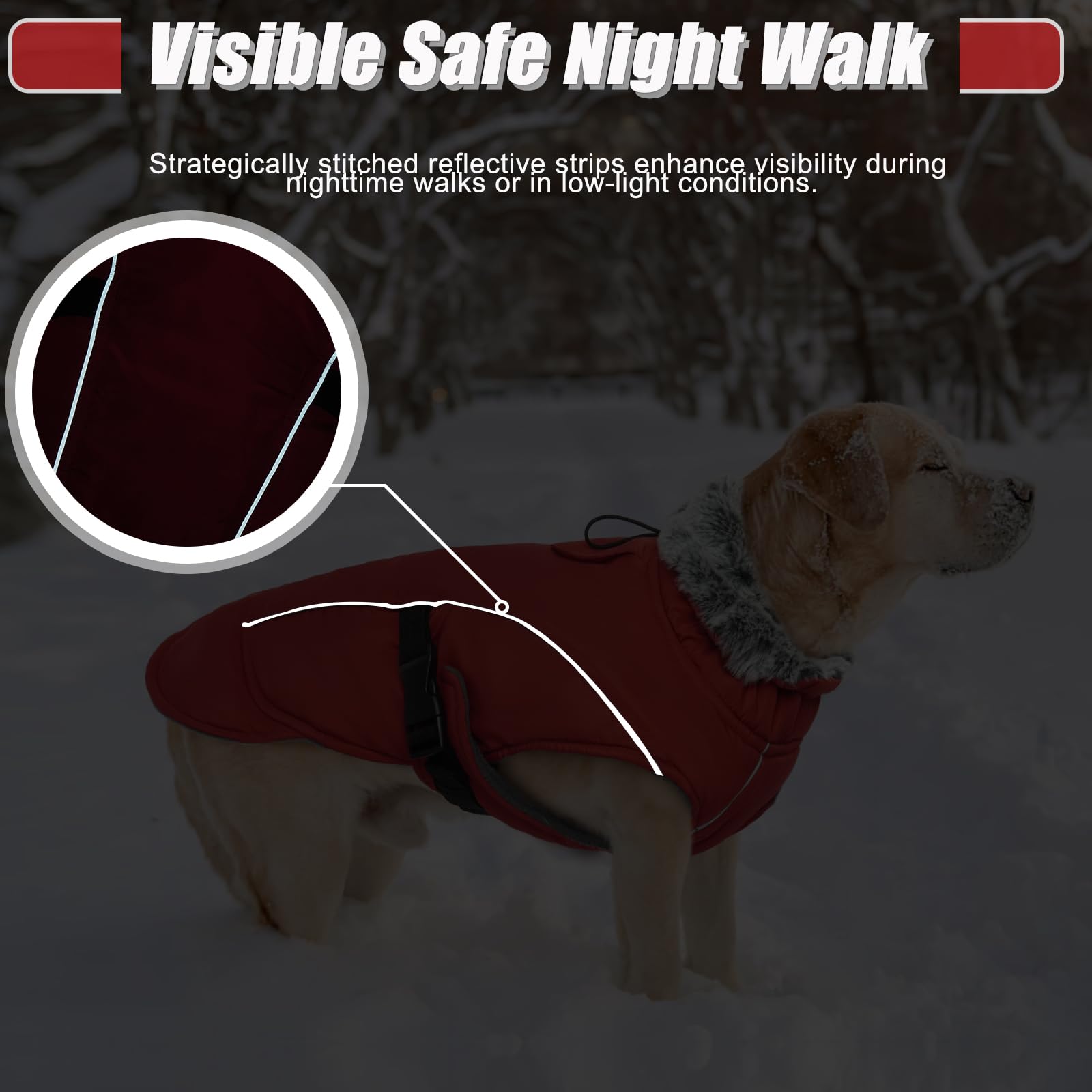 DENTRUN Dog Cold Weather Coats Winter Warm Dog Coat Windproof Cozy Dog Jacket Thick Fleece Vest Water Repellent Apparel with Har