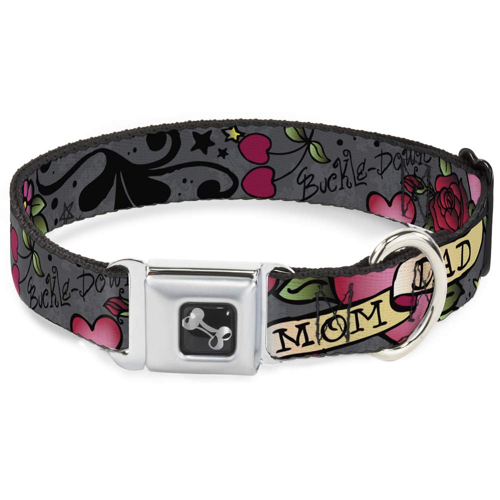 Buckle-Down Dog Collar Seatbelt Buckle Mom Dad Gray, Multicolor, 1' Wide - Fits 11-17' Neck - Medium (Dc-W31316-M)
