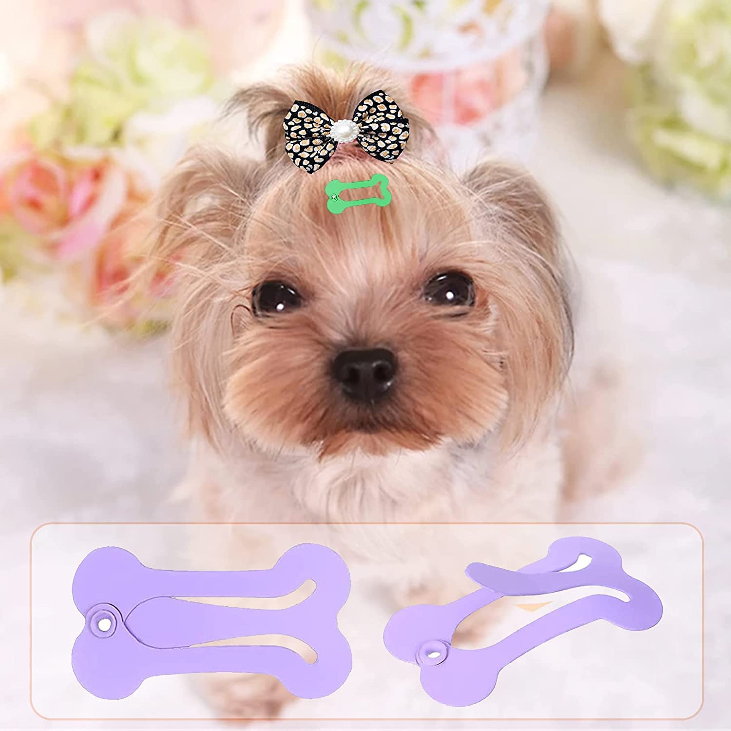 Pet Show 50Pcs/25Pairs Hair Clips For Small Dogs Cute 1 Inch Puppy Barrettes Mini Bone Shaped Snap Hair Bows Pet Grooming Hair A