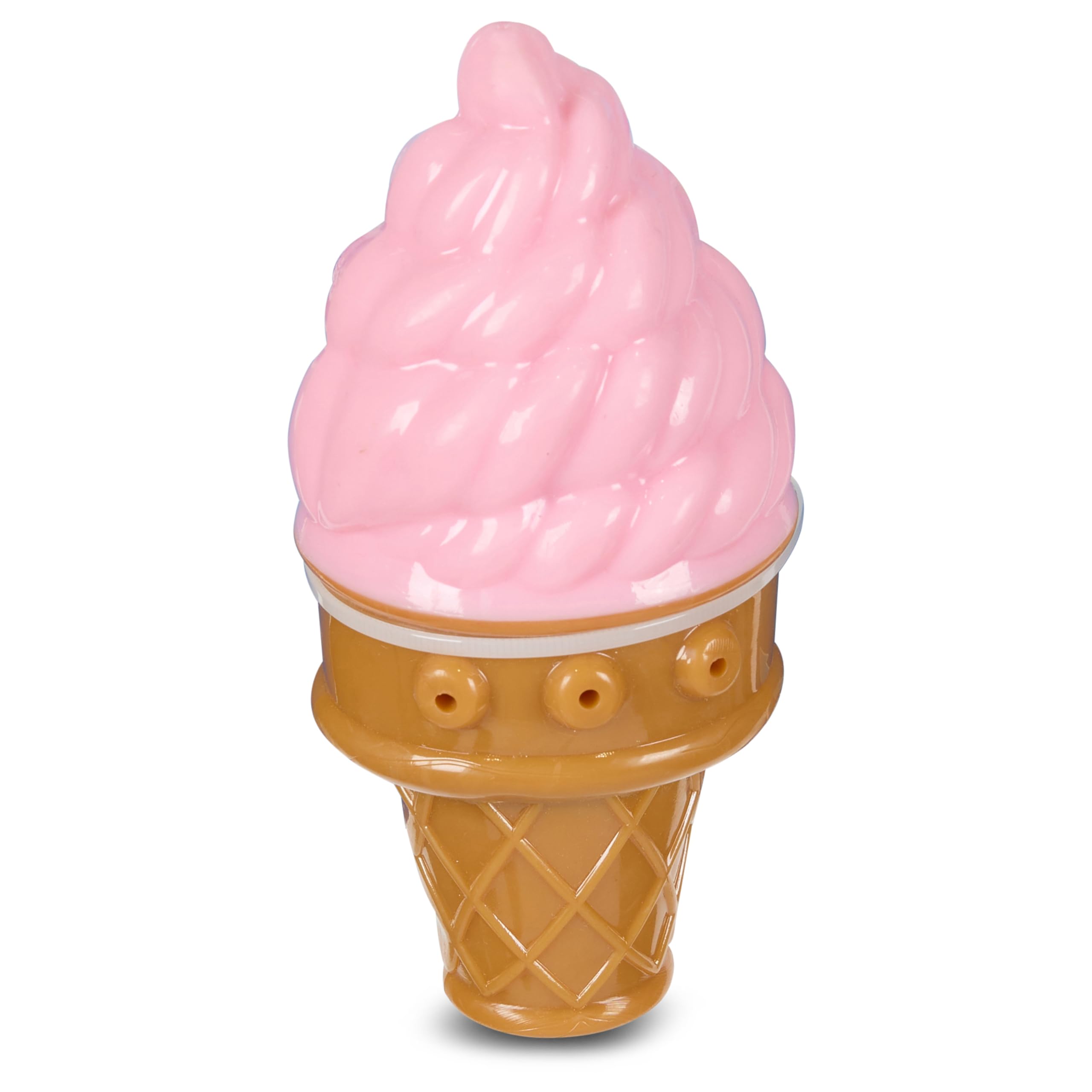 Bow Wow Ice Cream Dog Toy - Freezable Treat Dispenser & Teething Chew Toy, Strawberry Scented, Durable Bouncy TPR Rubber, Coolin