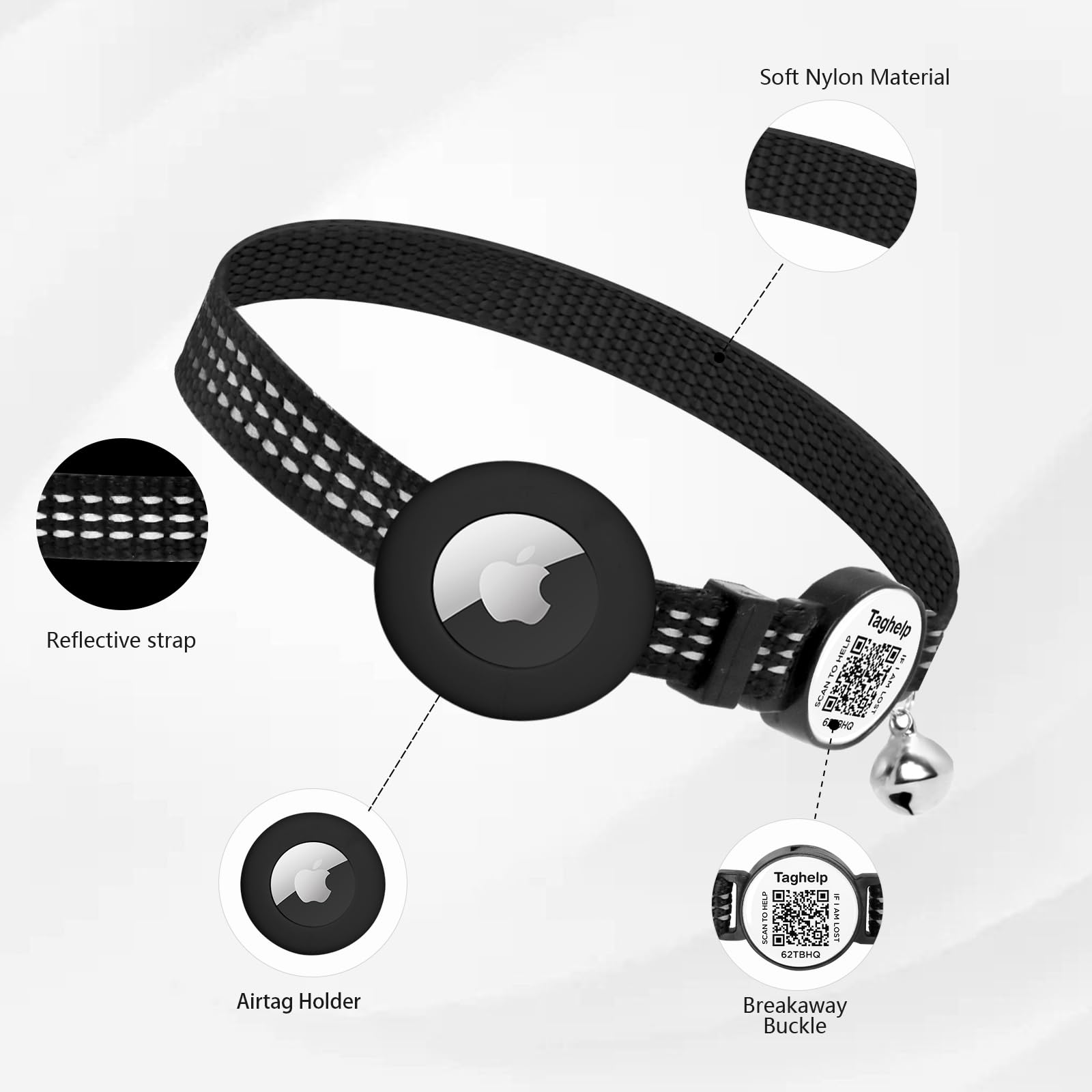 Airtag Cat Collar With Bell And Safety Buckle In 3/8'' Width, Reflective Collar With Waterproof Airtag Holder Compatible With Ap