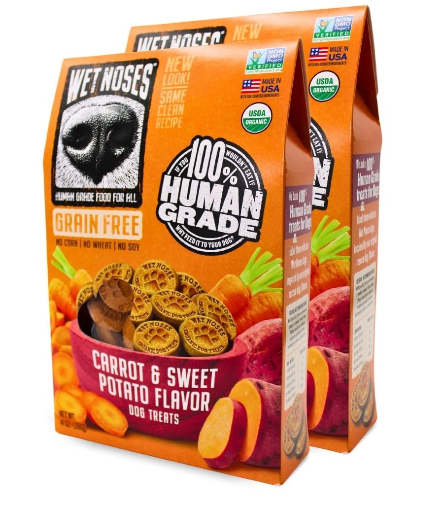 Wet Noses Grain-Free Organic Crunchy Dog Treats - for All Pet Sizes, Breeds - All-Natural Treat - 100% Human-Grade - Delicious S
