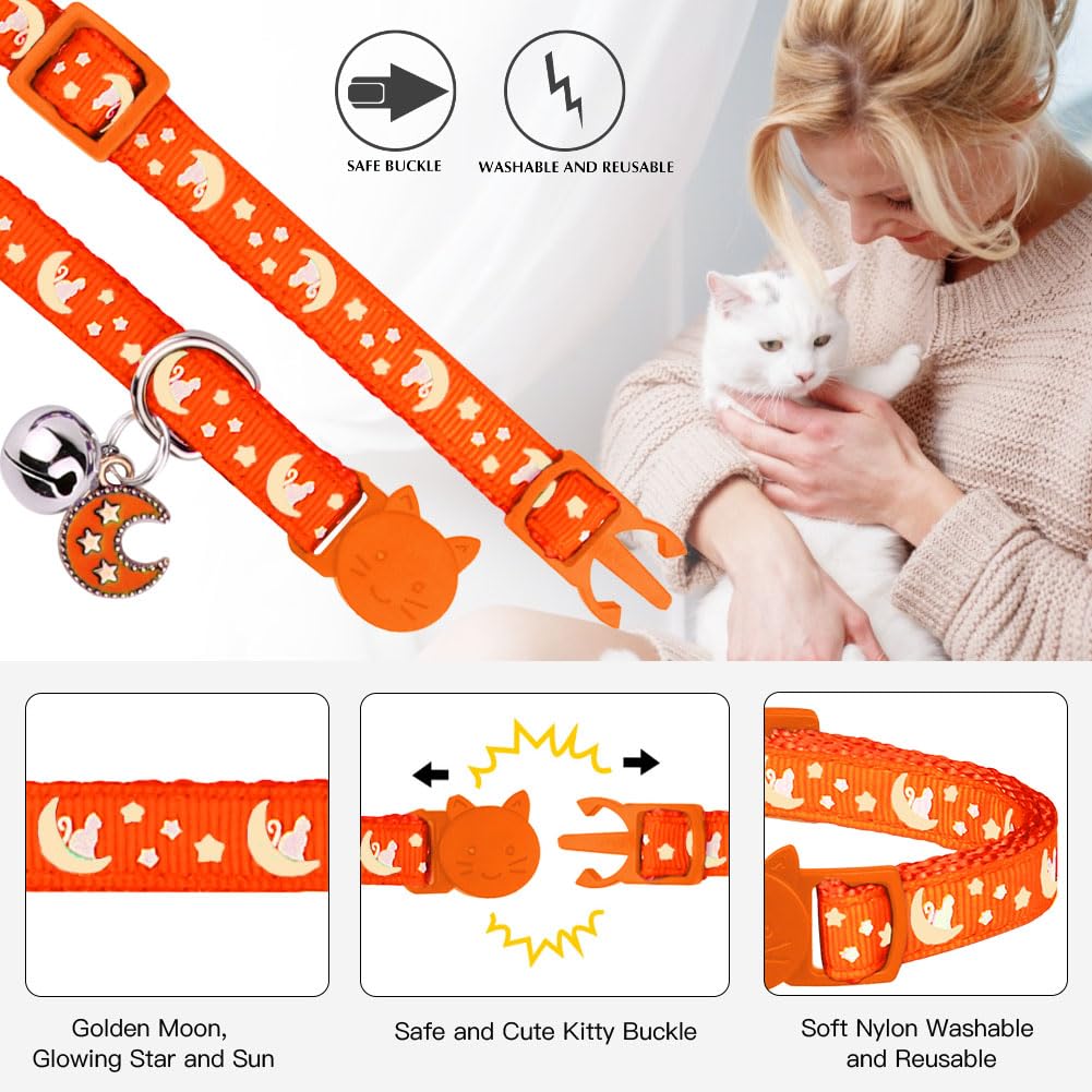 2Pcs Breakaway Cats Collars Cat Collars For Boy & Girl Cats Adjustable Kitten Collars With Bell,Black+Tangerine