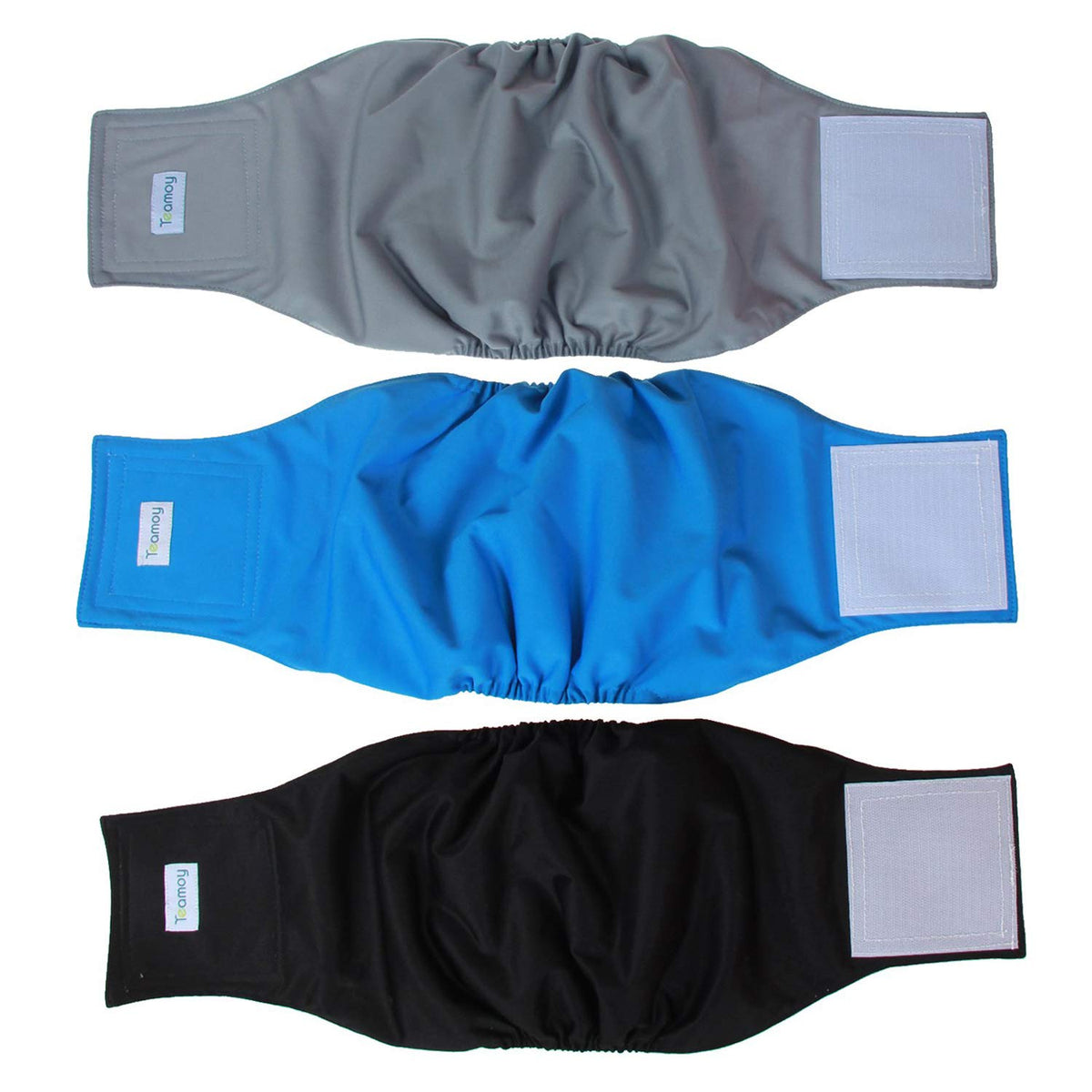 Teamoy Reusable Wrap Diapers For Male Dogs, Washable Puppy Belly Band Pack Of 3 (L2, 20'-24' Waist, Black+ Gray+ Lake Blue)