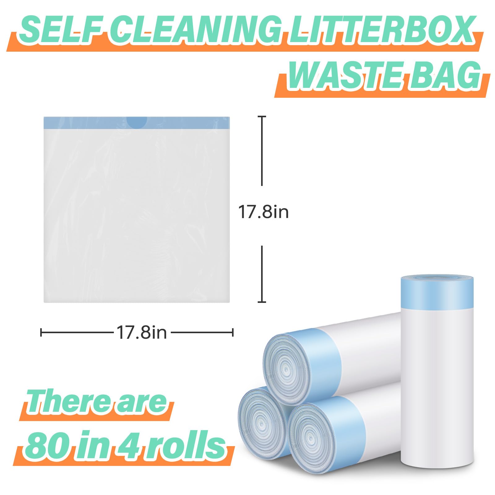 Cat Litter Bags, 80 Pieces Litter Box Liners For Automatic Cat Litter Box Self Cleaning, 4 Rolls 18 X 18 Inches Robot Drawstring