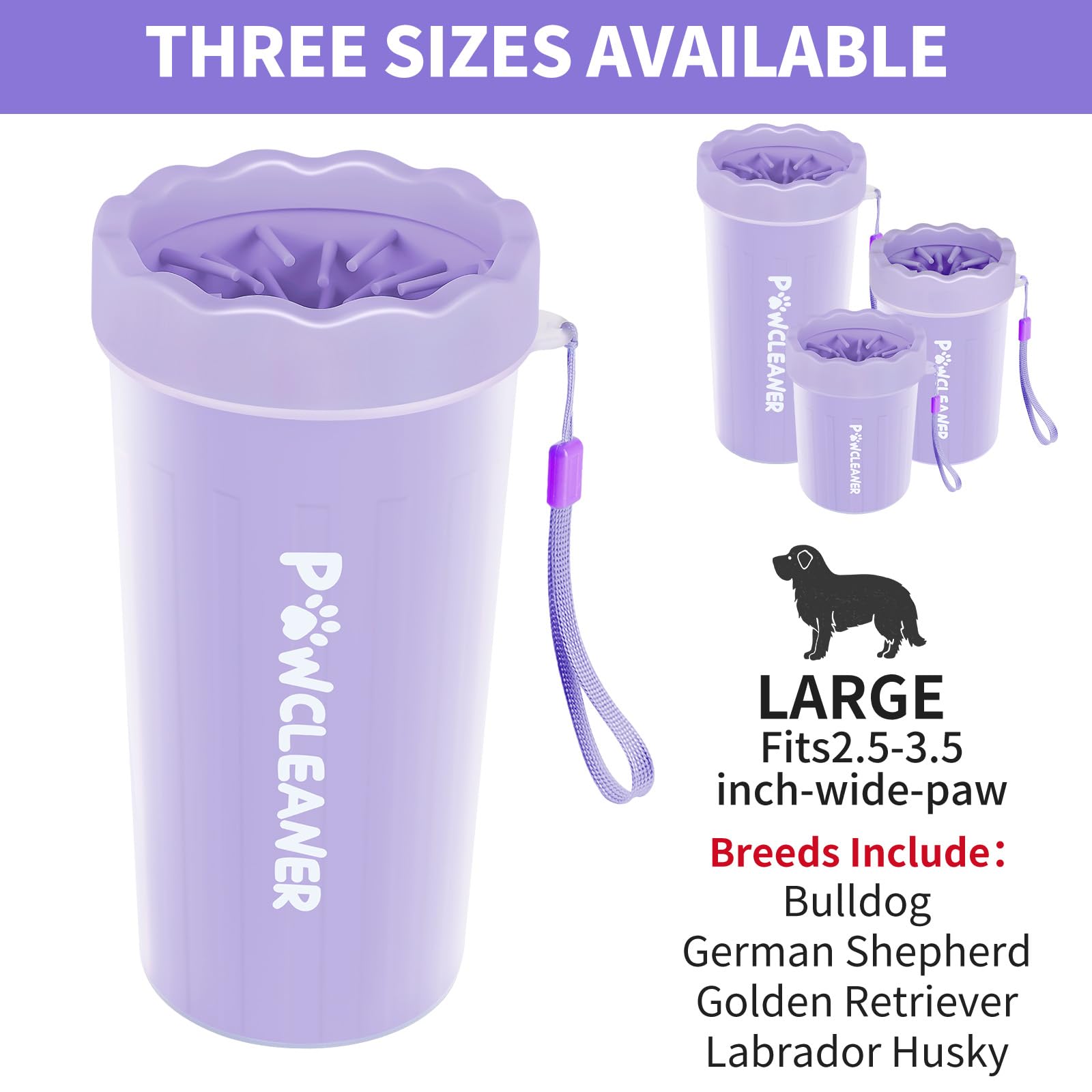 Dog Paw Cleaner For Dogs, (With 3Pcs Absorbent Towels & Adjustable Bath Brush) Dog Paw Washer,Pet Foot Cleaner (Purple, Large)