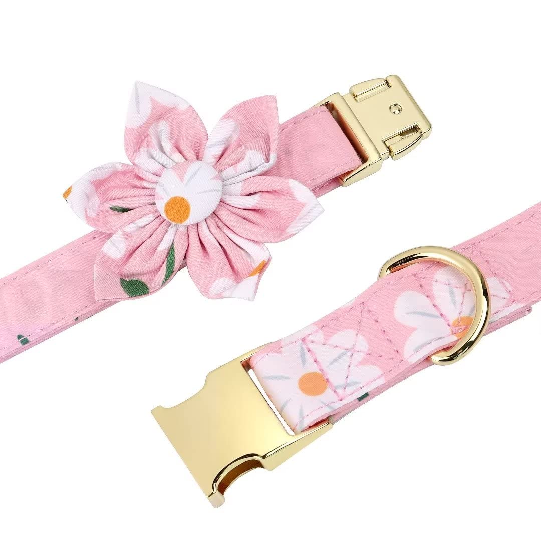 Beirui Cute Girl Dog Collars, Harnesses & Leashes Set - Adjustable Dog Collar And Leash Set With Flower - Soft Mesh Dog Vest Harness For Puppies Small Medium Dogs (Pink-1,M)