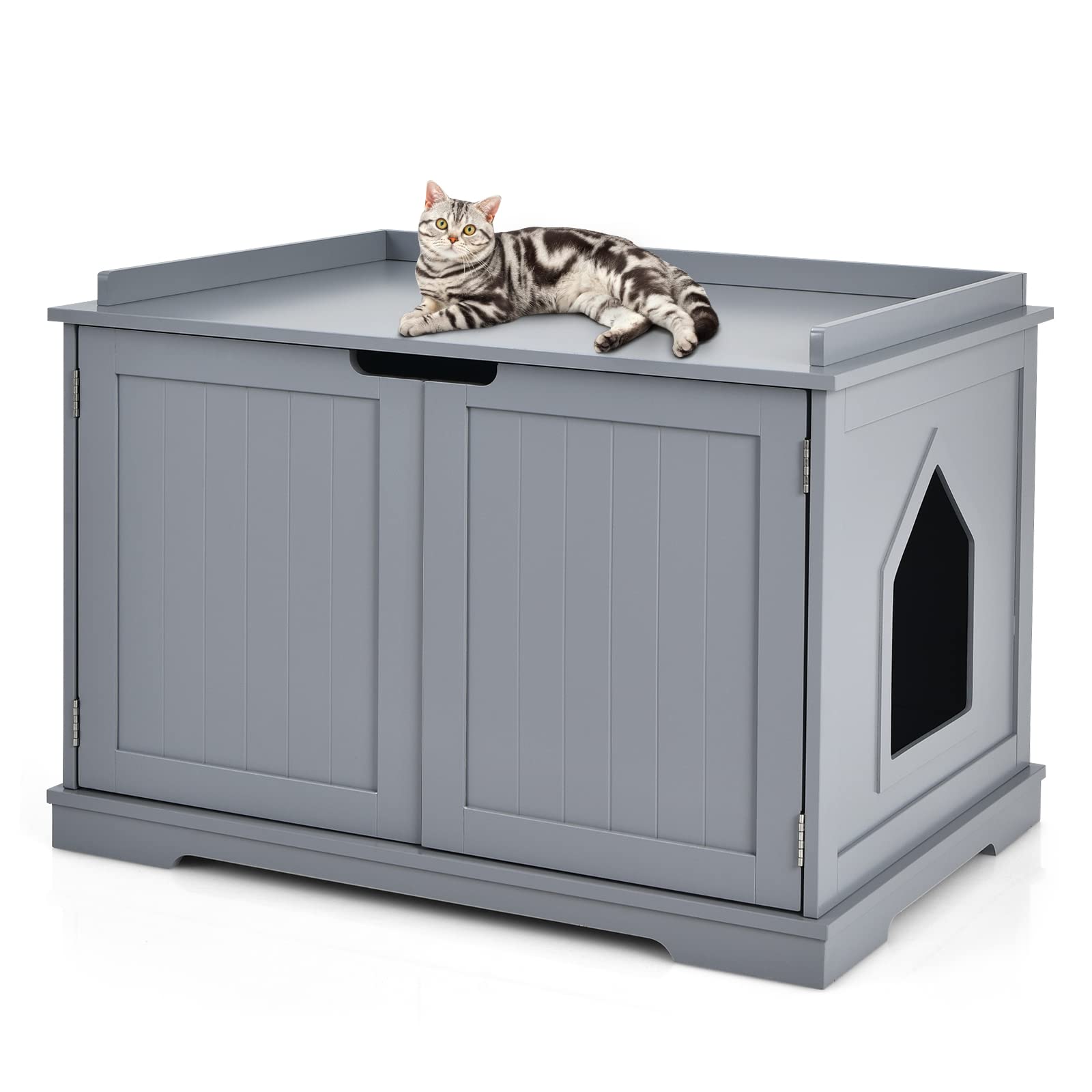 Tangkula Litter Box Enclosure, Cat Litter Box Furniture Hidden, Nightstand Pet House With Double Doors, Indoor Decorative Cat Bo