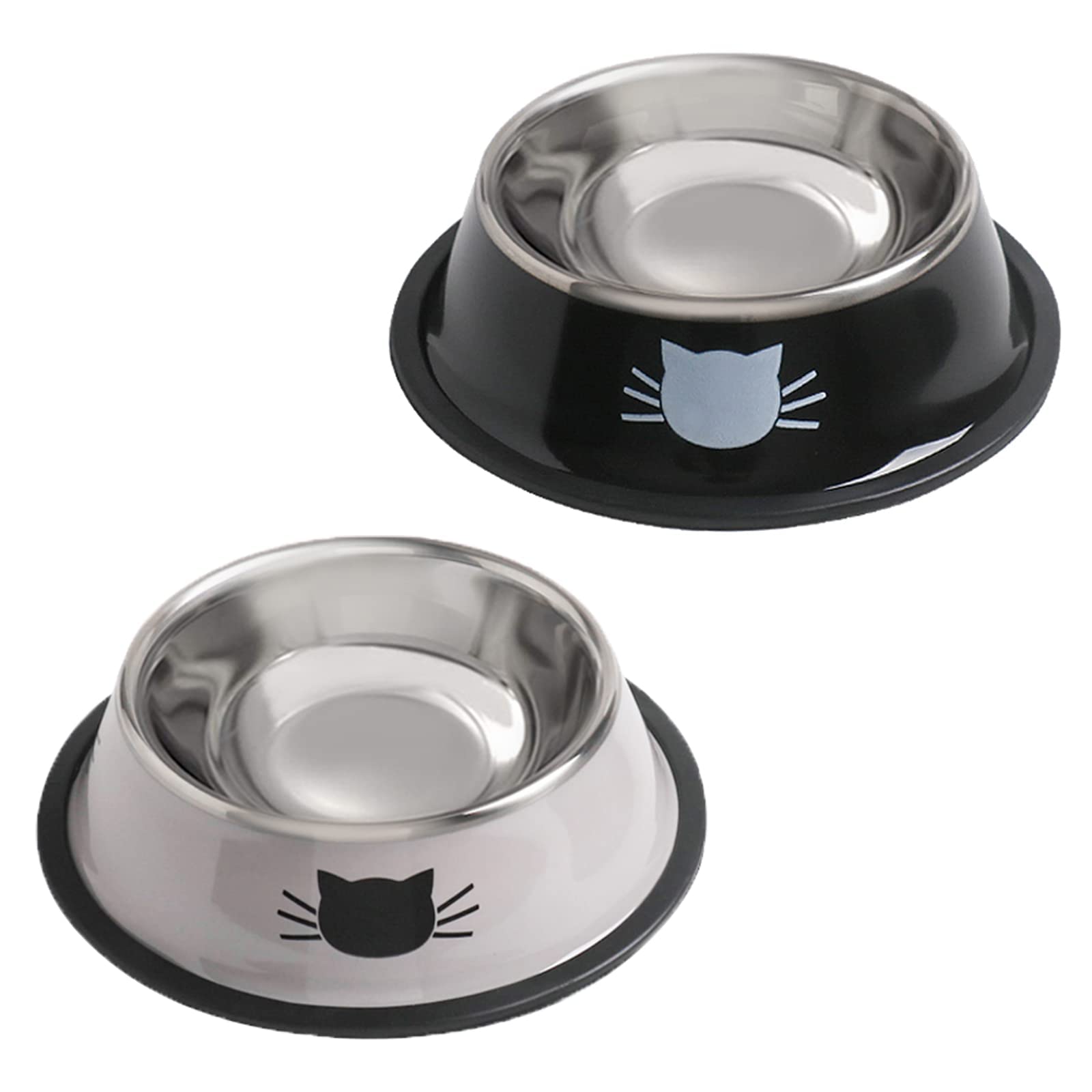 Cat Bowls for Food and Water,2PCS Rapsrk Non-Slip Stainless Steel Small Food Bowls 8 Oz Pet Bowl with Removable Rubber Base Dog 