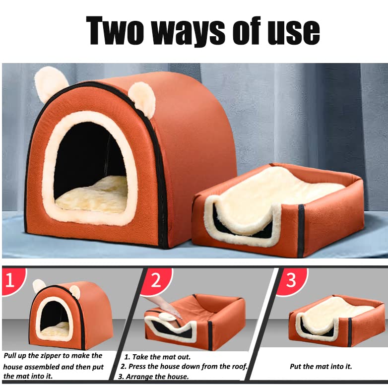 Cat Bed Or Dog Bed,2 Ways To Use,Indoor Pet House With Fluffy Mat,Removable And Washable Cover,Non-Slip Bottom,For Cats And Smal