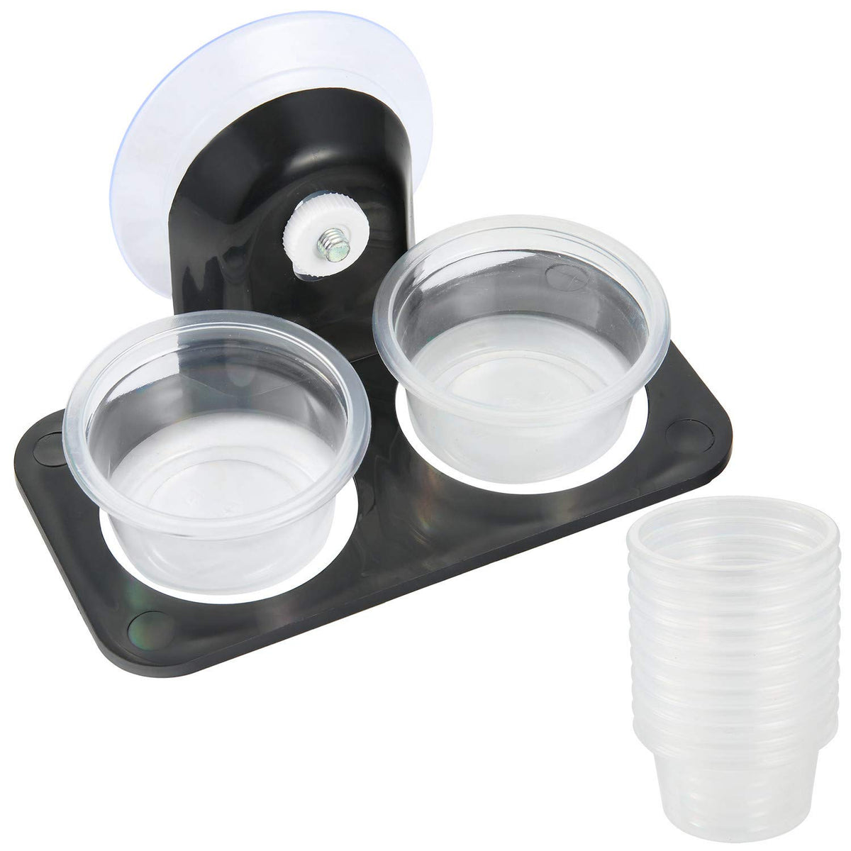 Slson Gecko Feeder Ledge Acrylic Improved Suction Cup Reptile Feeder With 20 Pack 1 Oz Plastic Bowls For Reptiles Food And Water Feeding,Black