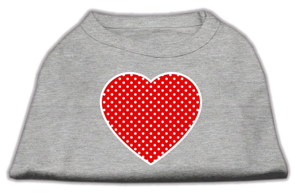 Pet Dog & Cat Shirt Screen Printed, &quot;Swiss Dots Red Heart&quot; Gray XS (0-3 lbs.)