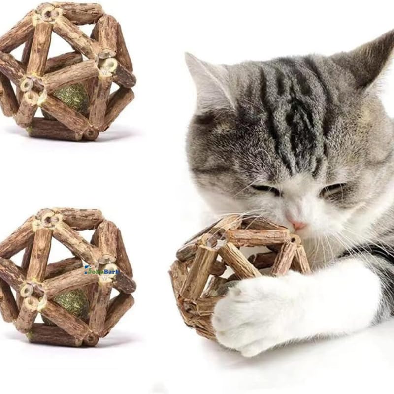 Bohobark Catnip Toys, Natural Rattan Sticks Catnip Balls And Bell Balls, Indoor Sounding Molartoys, Teeth Cleaning Chew Toys (1 