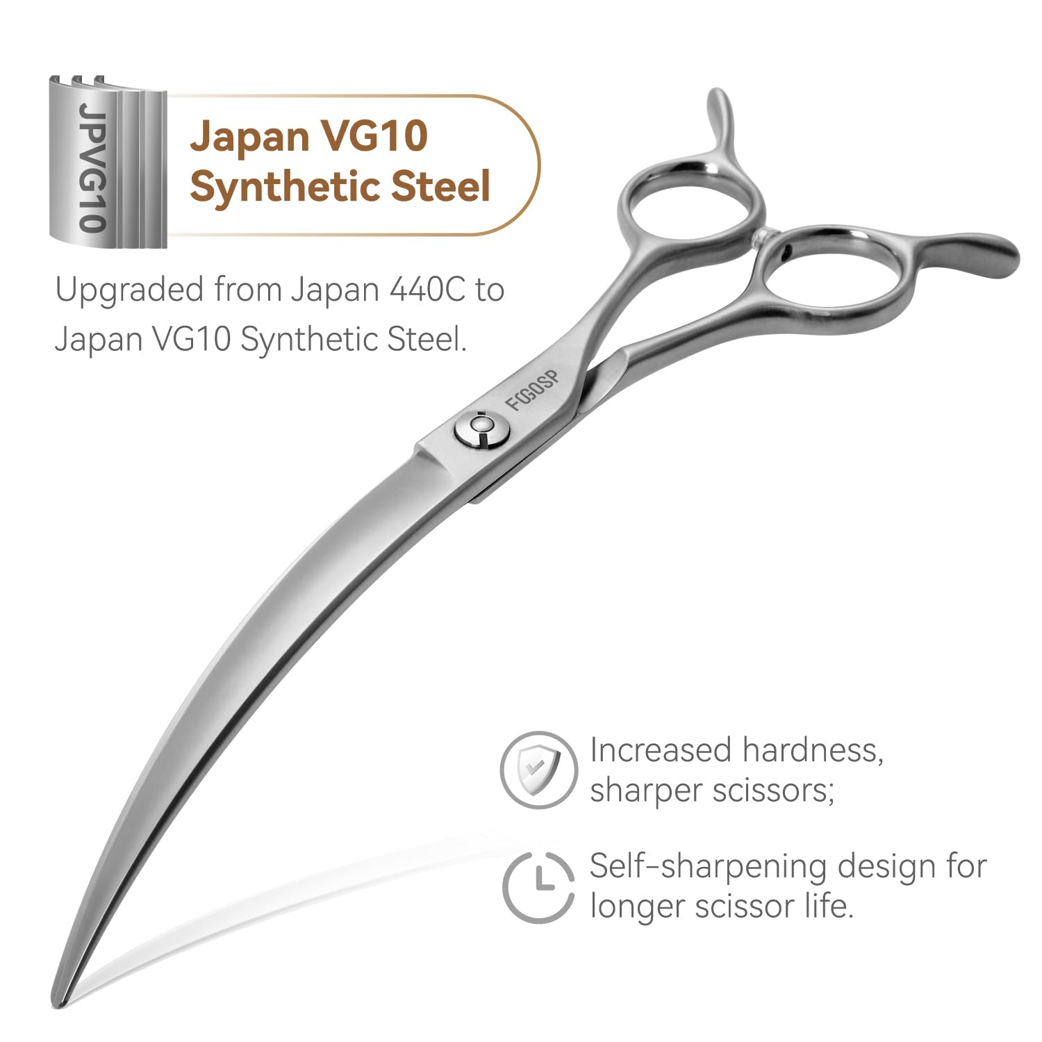 Fogosp Professional 45Curved Grooming Scissors For Dogs 6.5 In Big Arc Curved Shears For Professional Groomer Japan Vg10 High-Ca