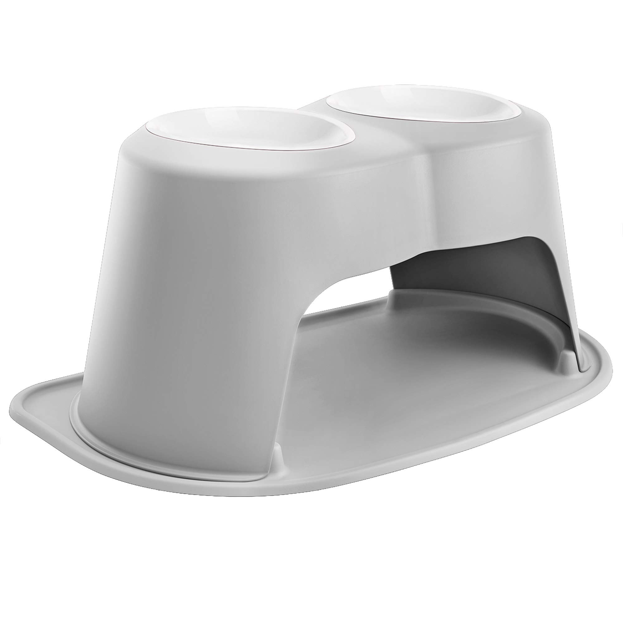 Weathertech Double High Pet Feeding System W/Plastic Dog/Cat Bowls - 14'' High Stand Light Grey (Pdhc9614Lglg)