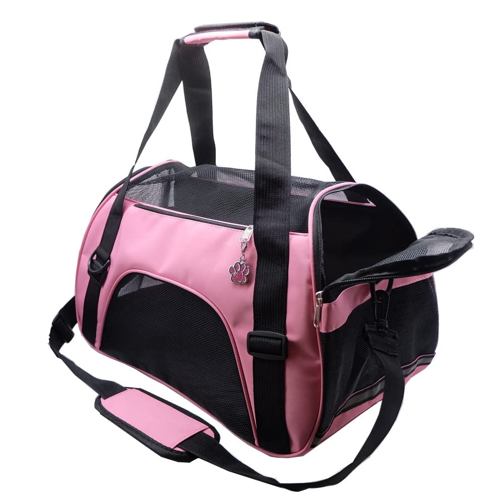 Zanesun Cat Carrier,Soft-Sided Pet Travel Carrier For Cats,Dogs Puppy Comfort Portable Foldable Pet Bag Airline Approved (Medium-Lightpink)