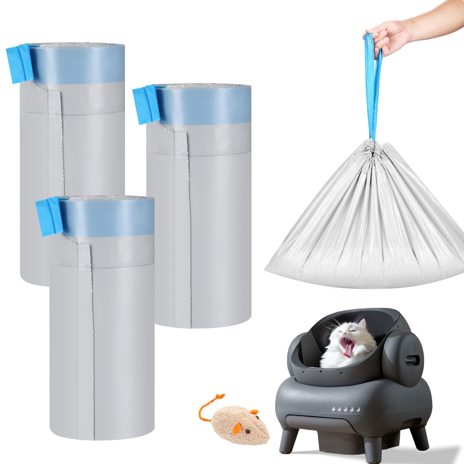 60 Count Cat Litter Replaced Waste Bags Liners for Neakas M1 PetPivo Open-Top Self-Cleaning Cat Litter Box, Disposable Pet Wast 