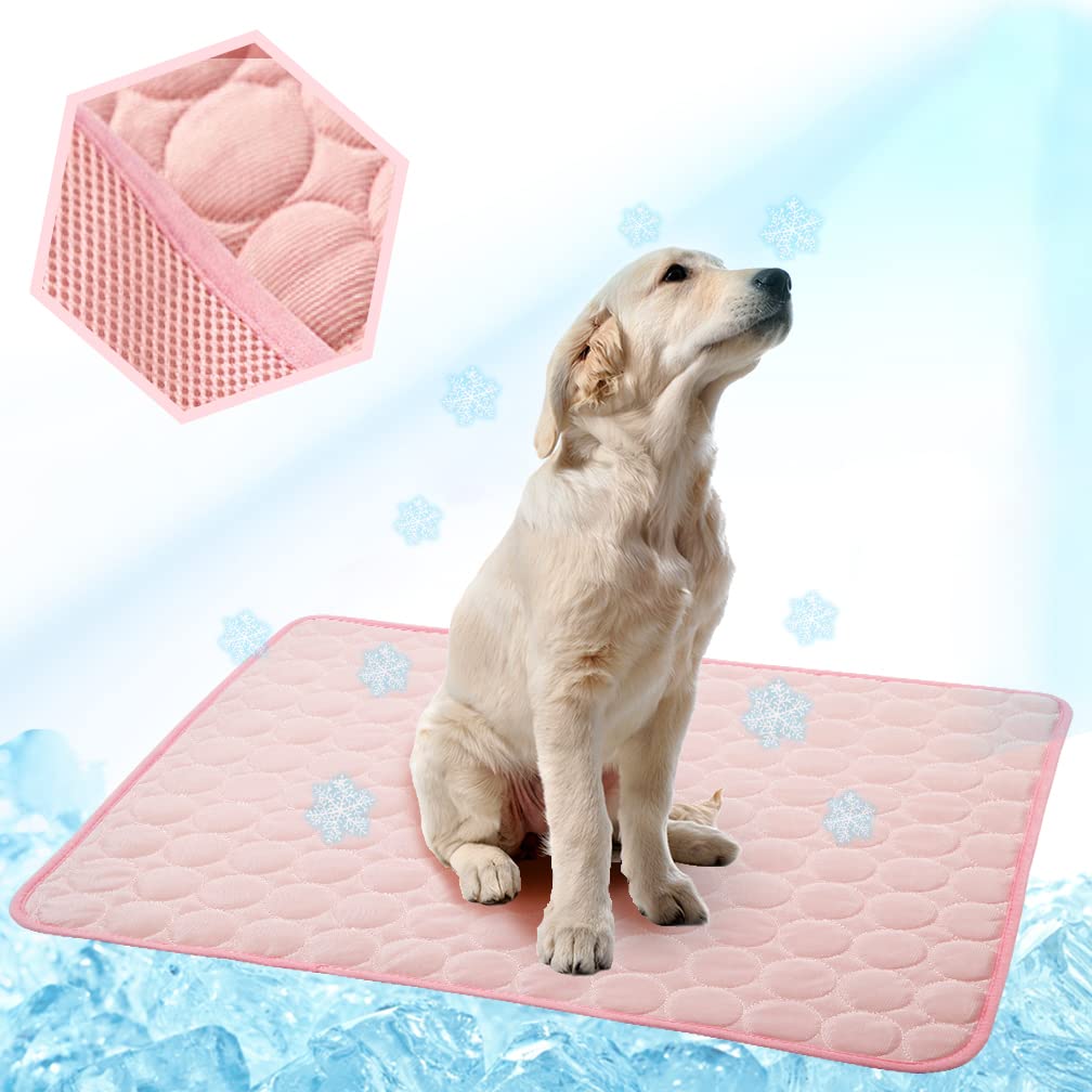 Meilimiyu Washable Dog Cooling Mat Ice Silk Pet Self Cooling Pad Blanket (28X22 In, Pink)