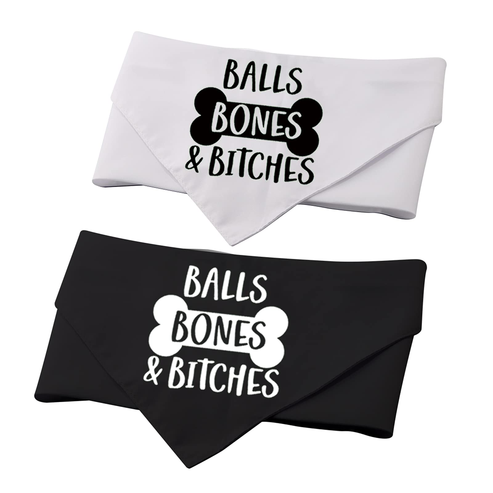 2 Pack Funny Boy Dog Balls Bones Bitches Dog Bandana Over The Collar Pet Bandana (Balls Bones Bitches 2 Pack)