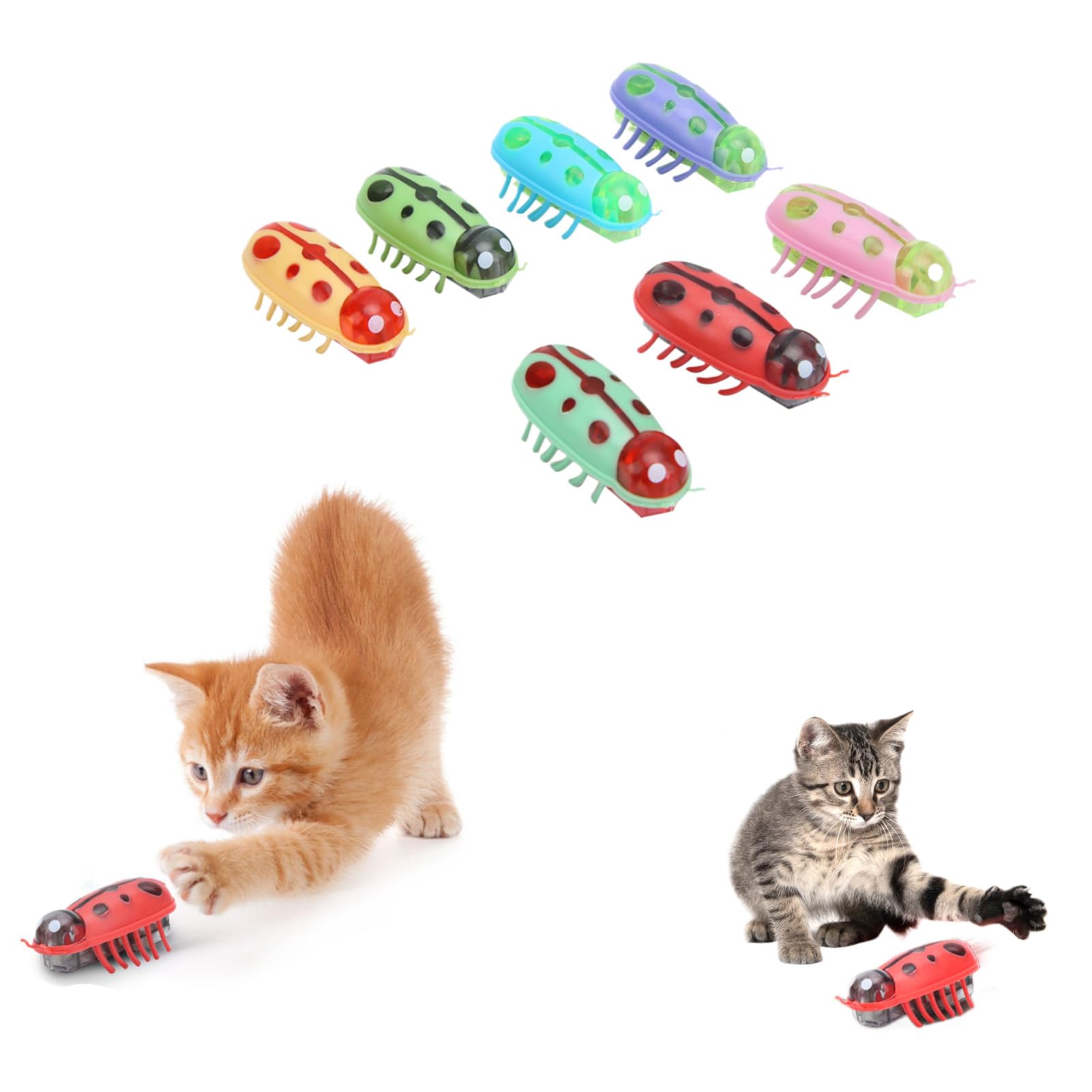 7Pcs Interactive Cat Toys - Mini Cute Ladybug, Moving, Electronic, Battery Operated For Indoor Cats Kitten Chasing, Playing, Ent