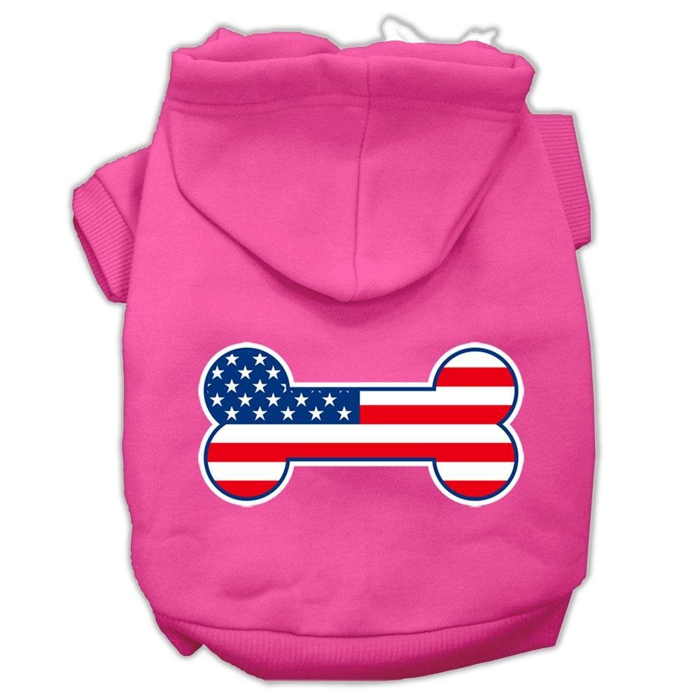Pet Dog & Cat Hoodie Screen Printed, 'Bone Shaped American Flag' Bright Pink Xl (14-20 Lbs.)