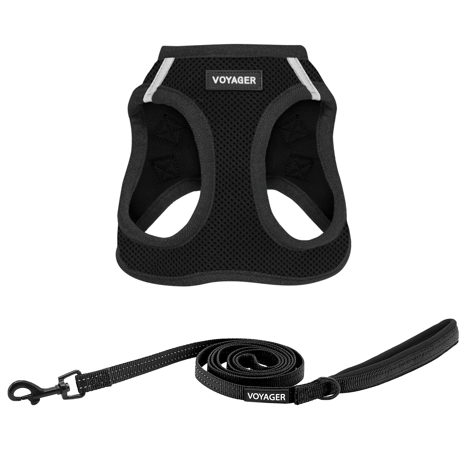 Voyager Step-In Air Dog Harness - All Weather Mesh, Reflective, No Pull Harness For Small, Medium Dogs, Cats - Secure With Hook & Loop Fastener, Buckle, Double D-Rings - Black/Black Trim, M