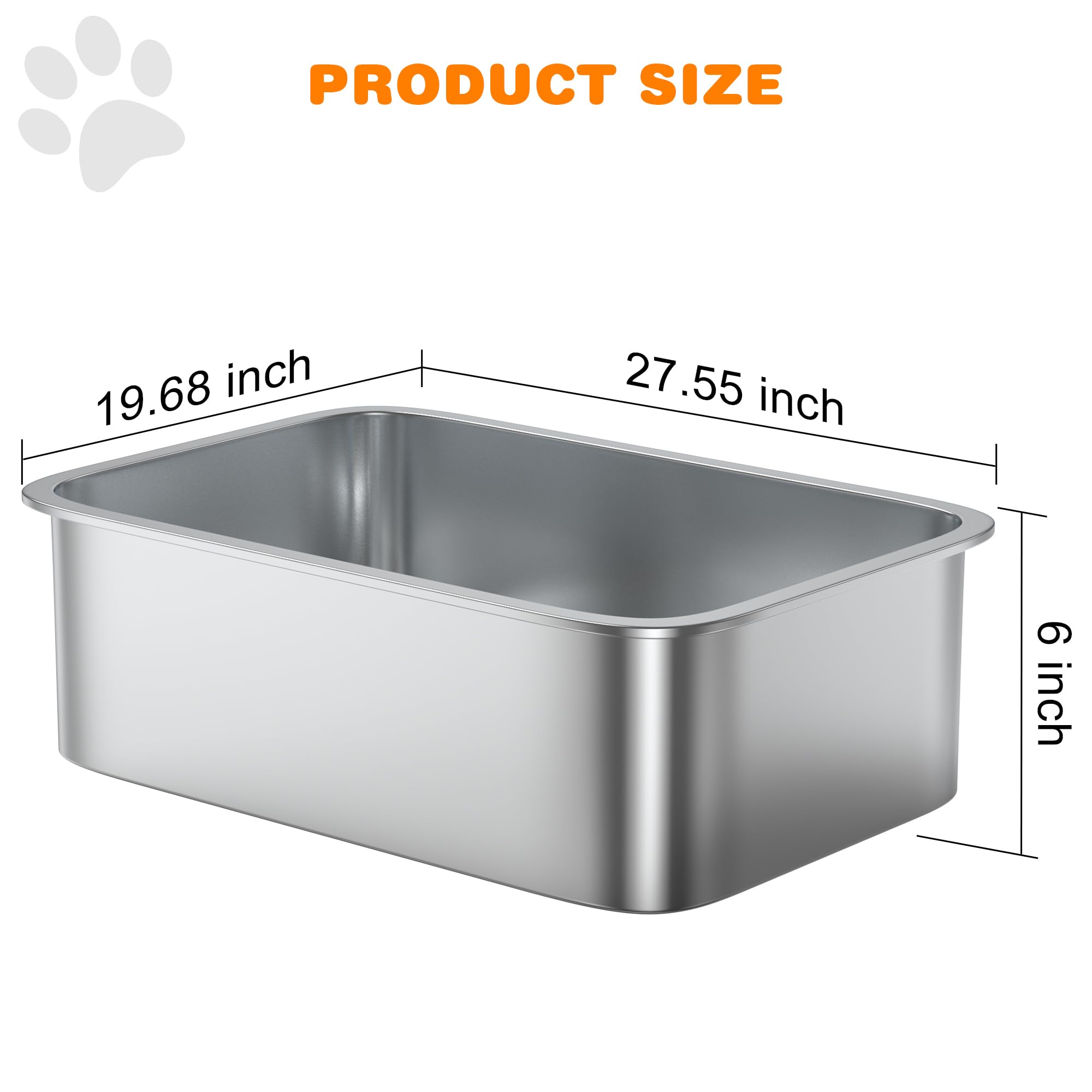 Litter Box Stainless Steel Easy To Clean,Non-Stick Kitty Litter Box,Suitable For Indoor And Outdoor Pet Cats