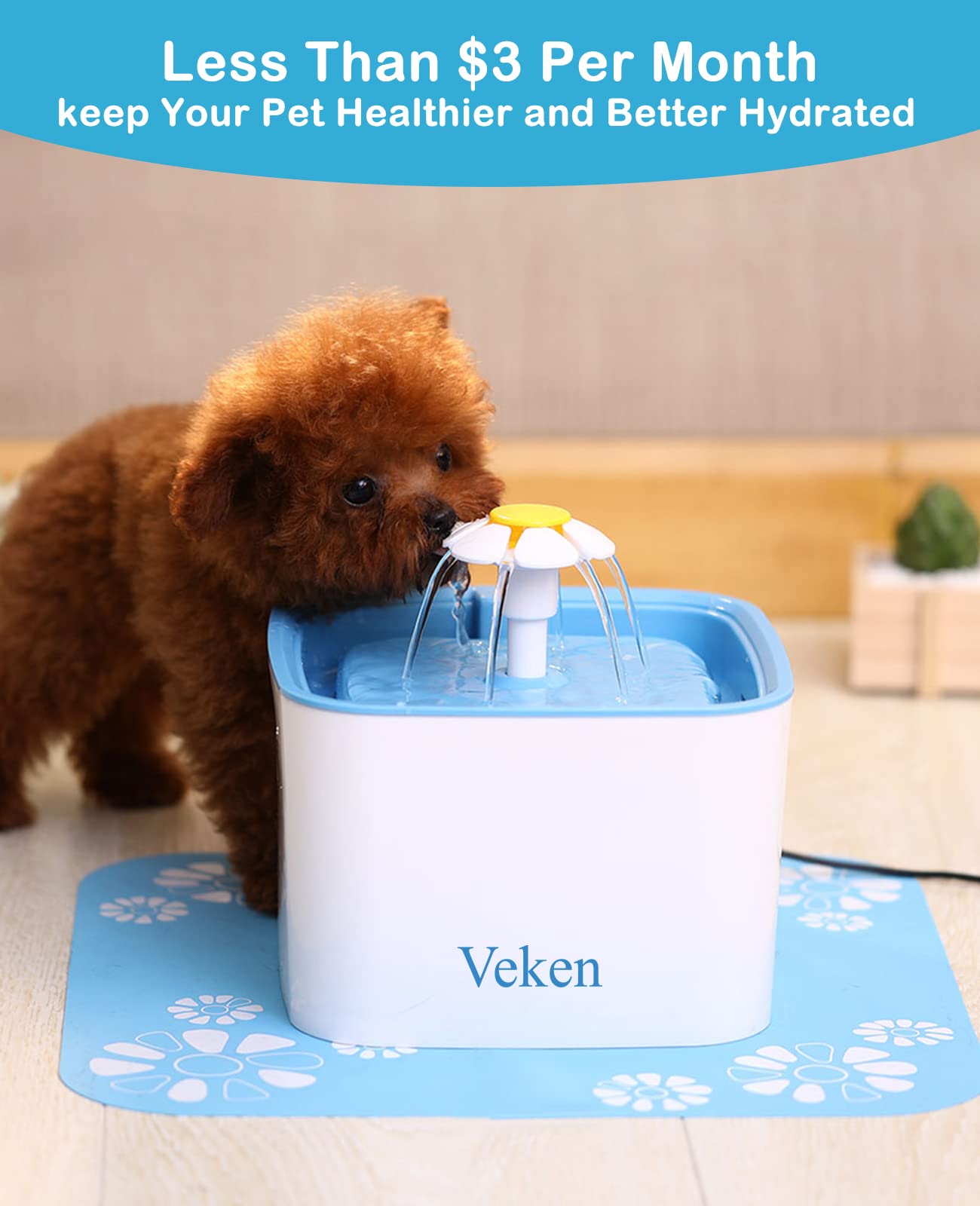 Veken 8 Pack Replacement Filters for 84oz Automatic Pet Fountain - White Cat & Dog Water Dispenser Filters
