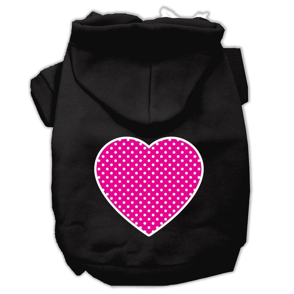 Pet Dog & Cat Hoodie Screen Printed, 'Pink Swiss Dots Heart' Black Lg (10-14 Lbs.)