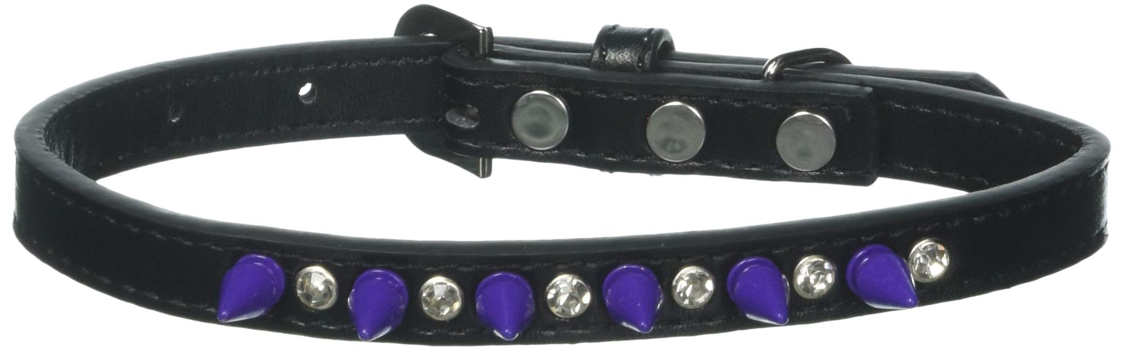 Pet and Dog Spike Collar, &quot;Clear Crystals & Purple Spikes” Black 16