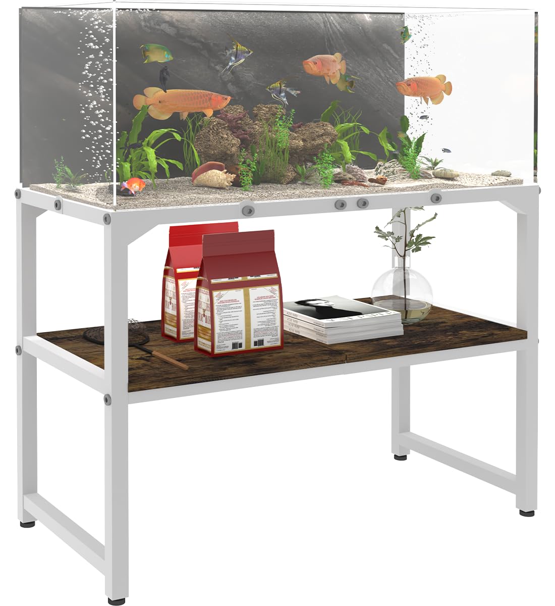 Mondazie 30 Gallon Rimless Fish Tank Stand with Shelf for Storage, 2 Tiers Metal Aquarium Stand, Breeder Tank Turtle Reptile Ter