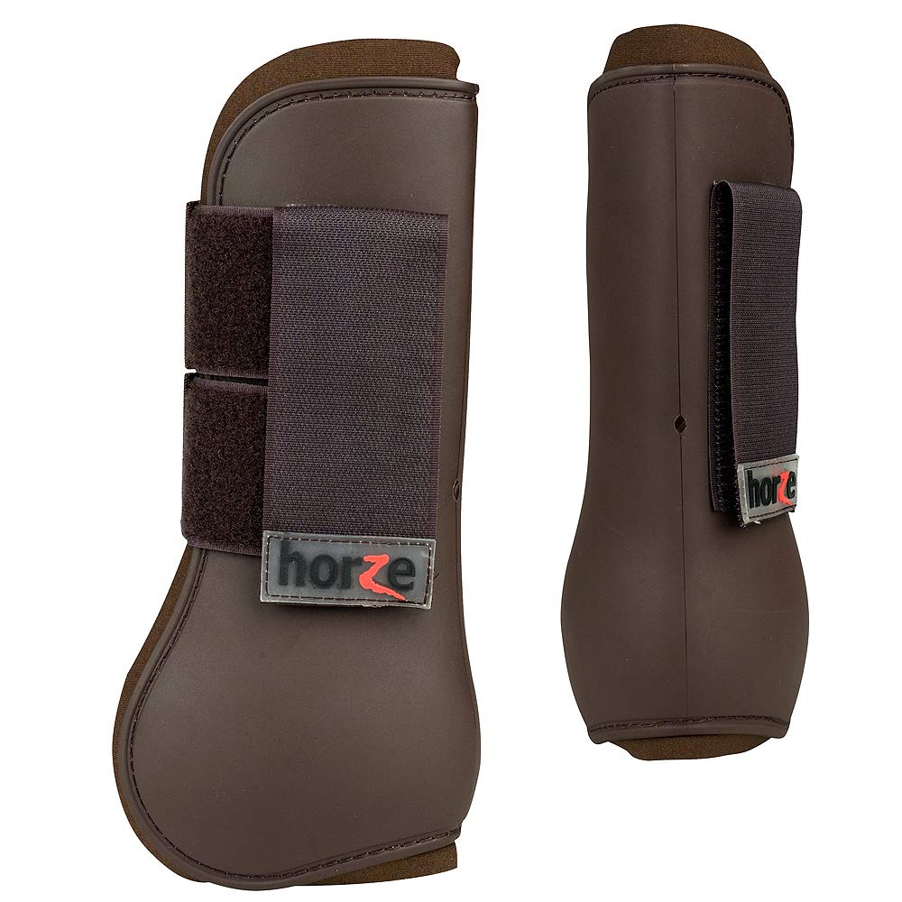 Horze Chicago Protective Horse Tendon Boots - Lightweight Open Front Boots For Jumping, Trail Riding, And Turnout (Pair) - Choco