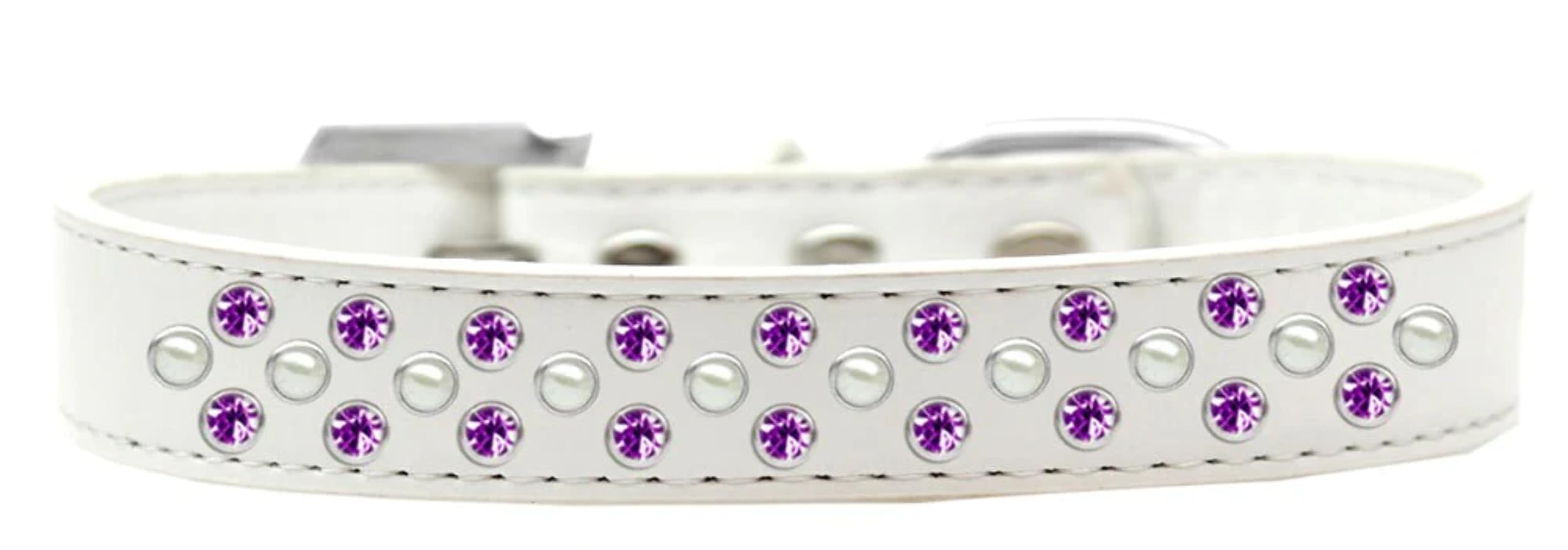 Dog, Puppy & Pet Fashion Collar, Pearl and Purple Crystal Rimsets Sprinkles White 12