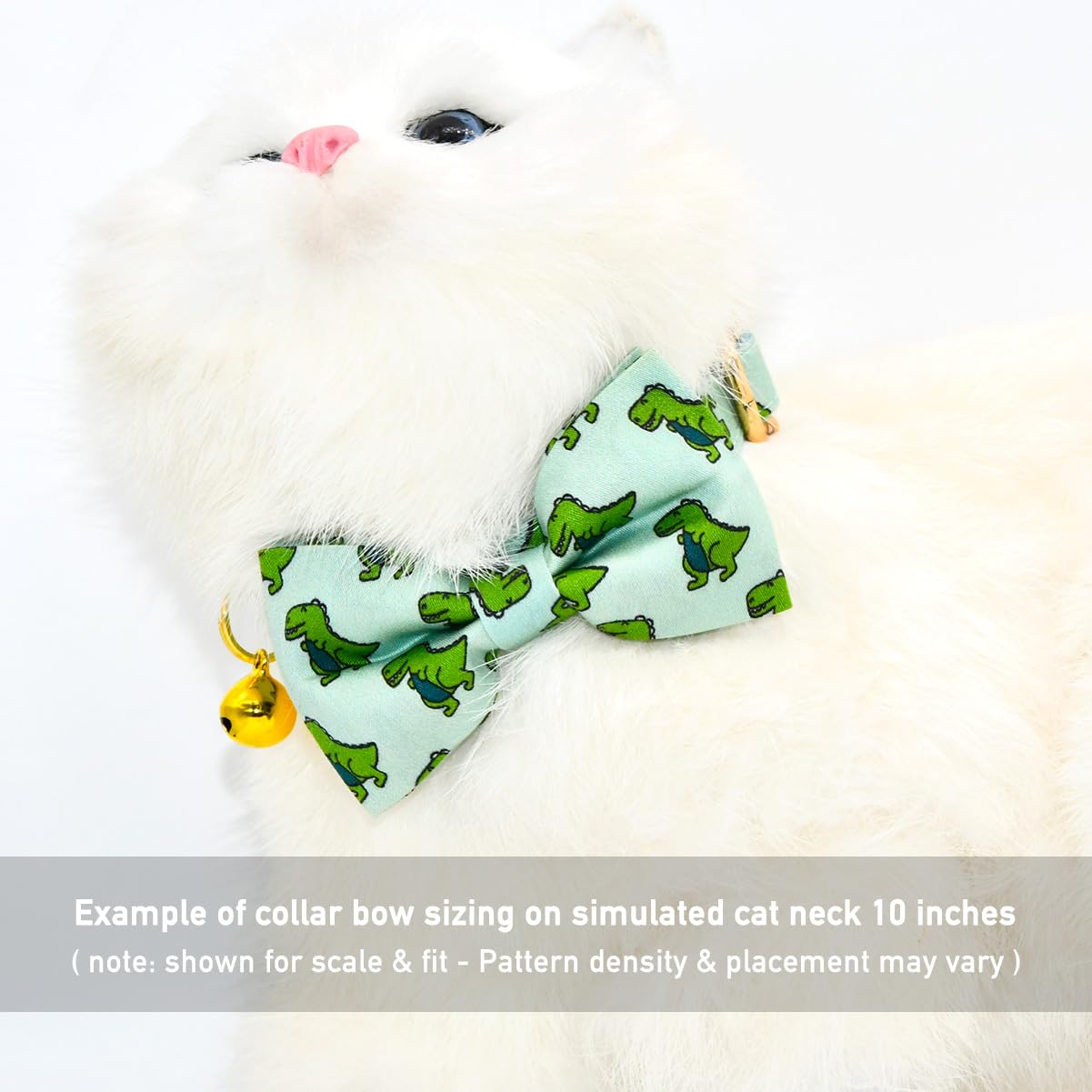 Dinosaur Cat Breakaway Collar Bow Tie With Bell, Safety Buckle Collar Bowtie For Cats