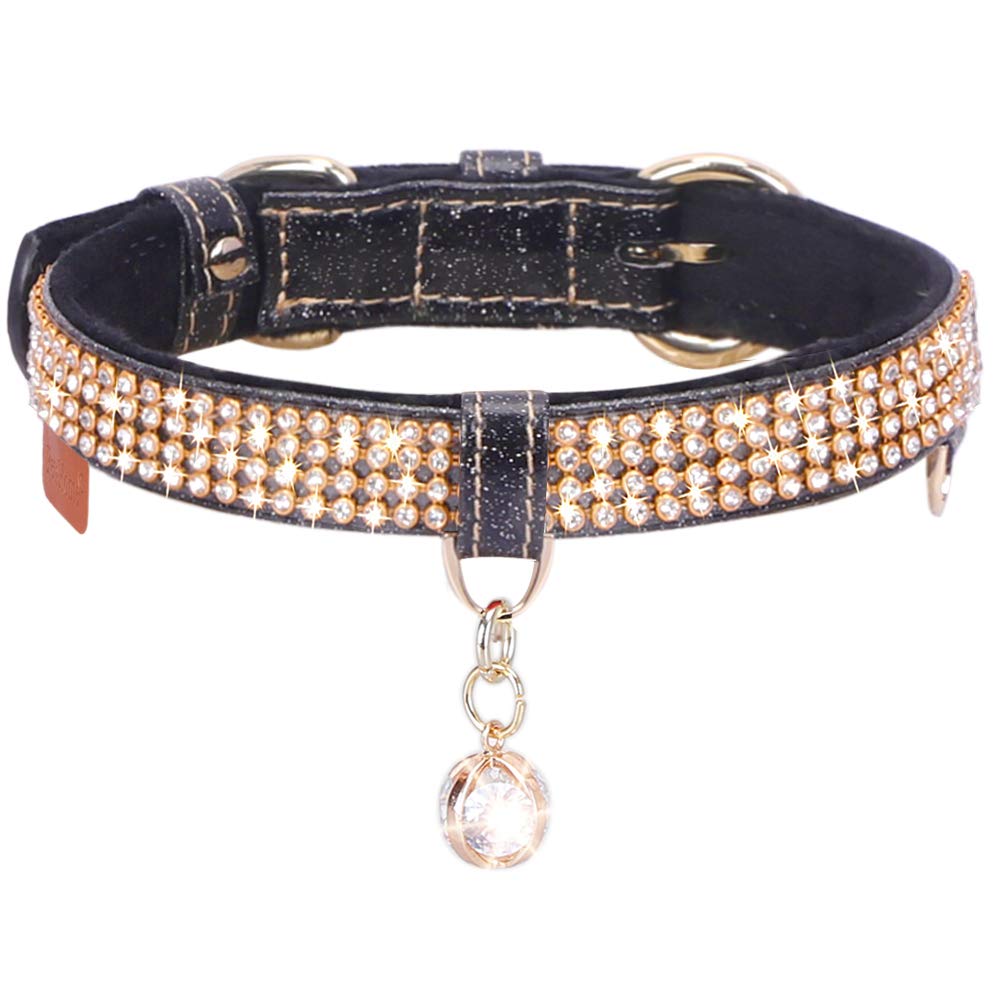 Petshome Cat Collar, Dog Collar, [Bling Rhinestones] Premium Pu Leather With Pendant Adjustable Collars For Big Cat And Small To Medium Dog Small Black