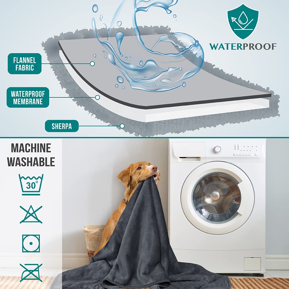 Petami Waterproof Dog Blanket For Extra Large Dogs, Pee Proof Pet Blanket For Bed Couch, Reversible Water Proof Blanket For Puppy Indoor Cat, Soft Dog Crate Cover Washable, Queen 90X90 Gray