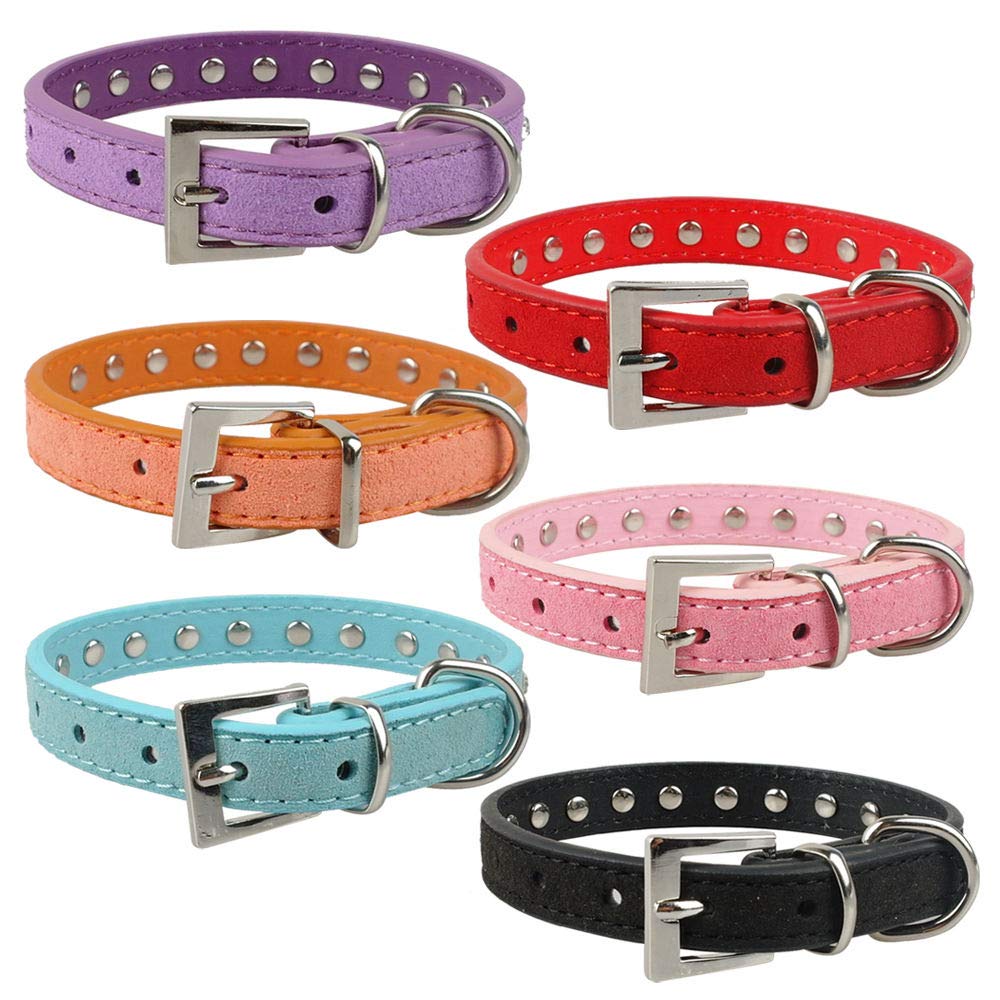 Haoyueer Cute Dazzling Sparkling Elegant Fancy Suede Leather 1 Rows Bling Rhinestone Crystal Jeweled Small Pet Cat Dog Puppy Collar(Pink,S)