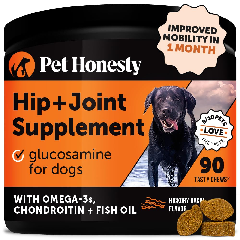 Pet Honesty Hip & Joint Health - Glucosamine For Dogs Soft Chews, Joint Supplement For Dogs With Glucosamine Chondroitin, Fish Oil, Msm, Turmeric, Advanced Pet Joint Support And Mobility (Bacon 90 Ct)