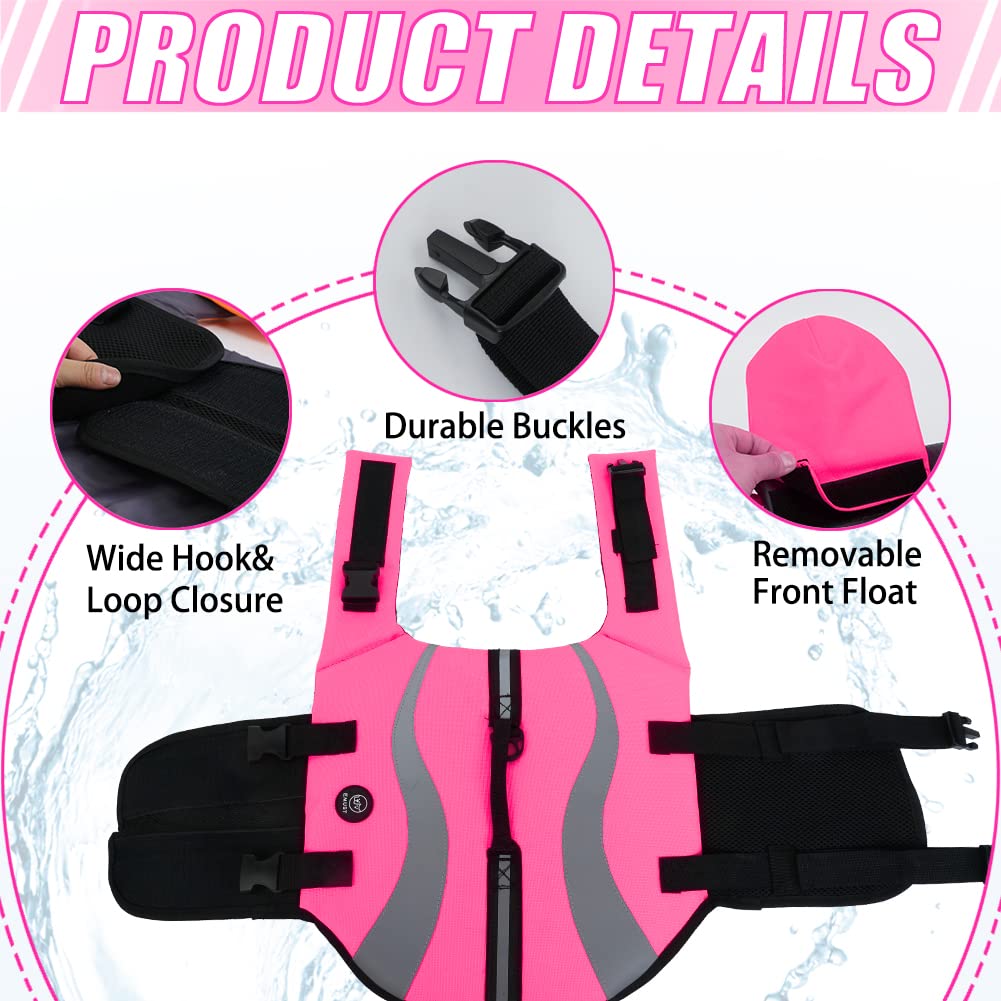 Emust Life Vests For Dogs, Lightweight Small/Medium/Large Dog Life Preserver, Xl Swim Jacket For Swimming/Boat/Water, Pink,Xl